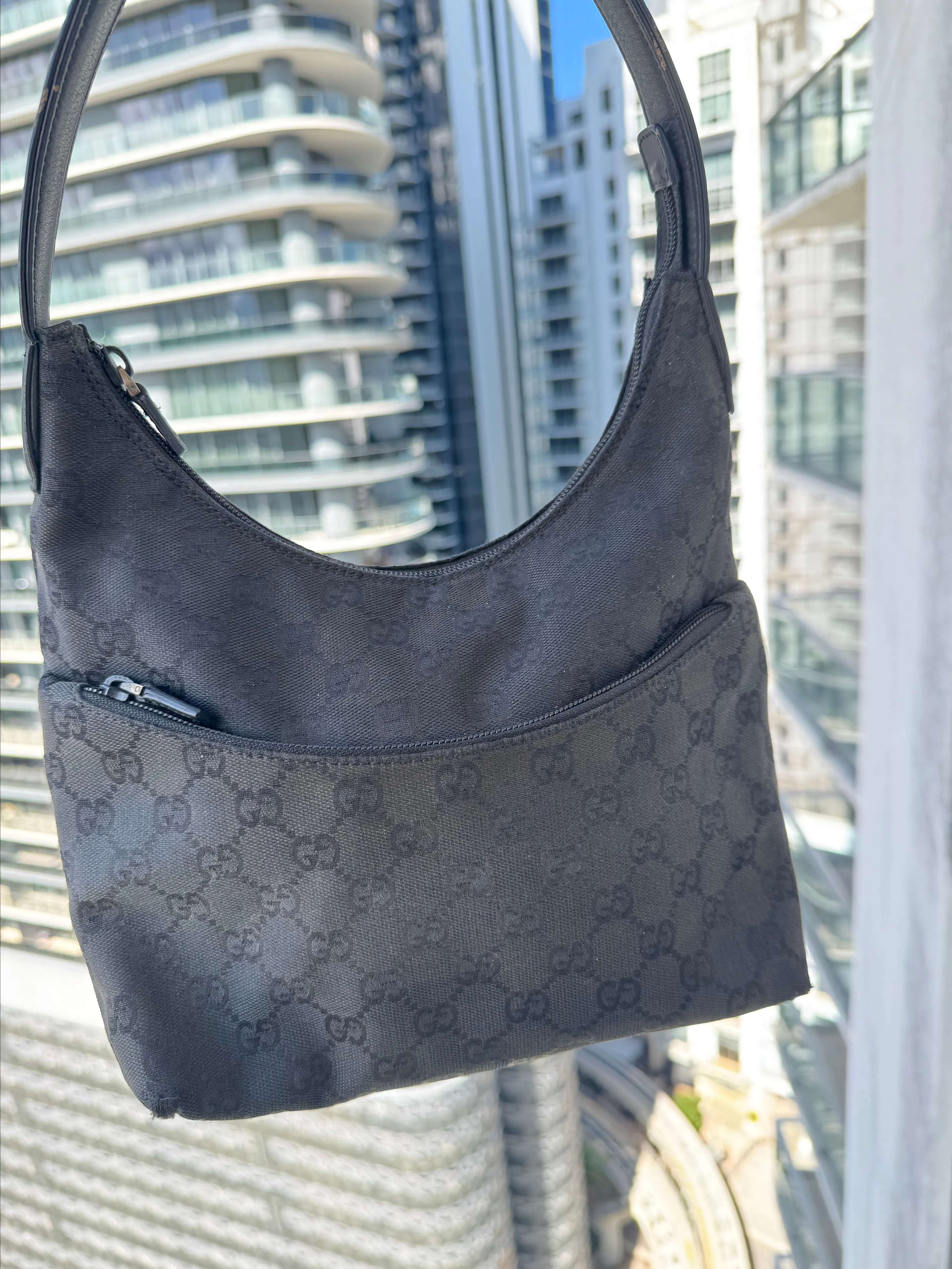 Product image for 23. Gucci GG Black Canvas Shoulder Bag