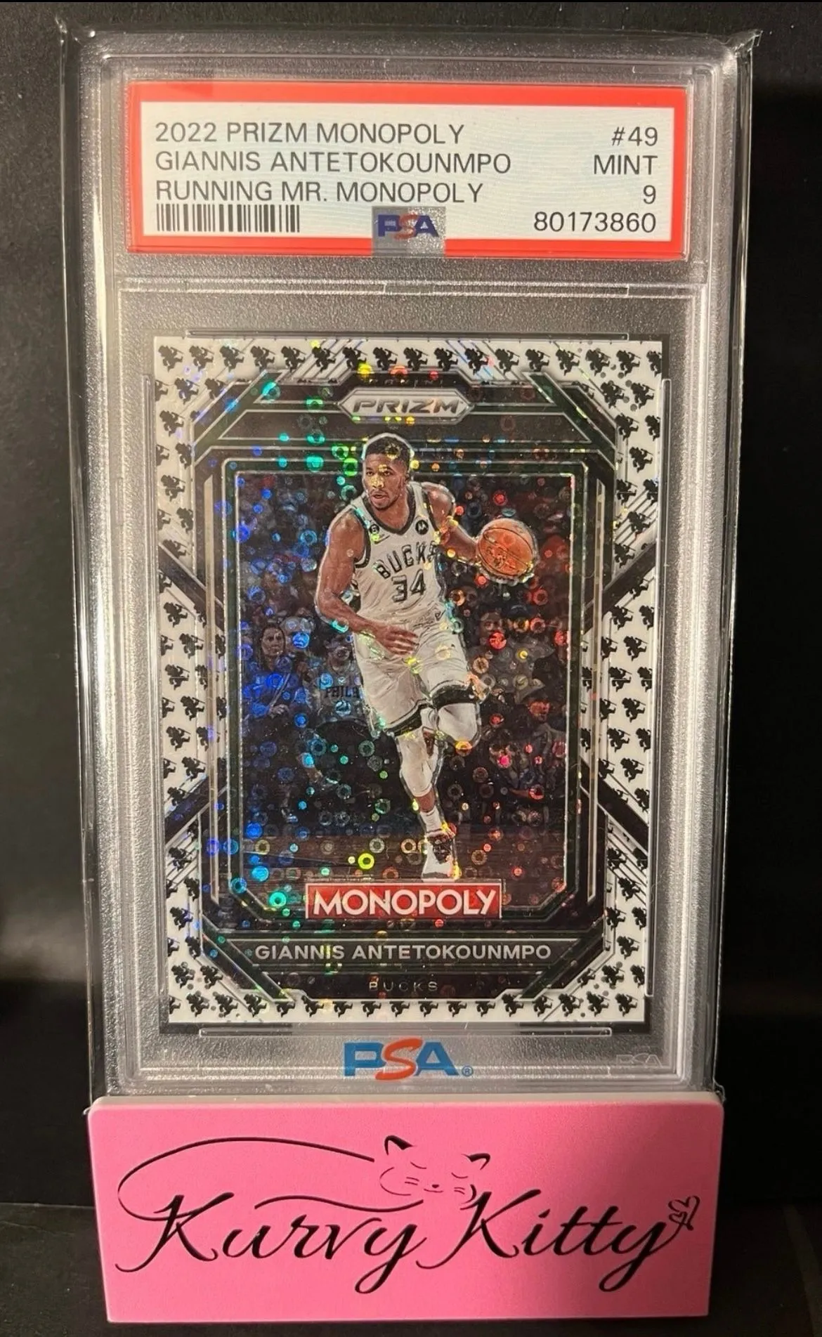 Product image for 2022-23 Panini Prizm Monopoly Giannis Antetokounmpo Run Mr. Monopoly PSA 9 Bucks