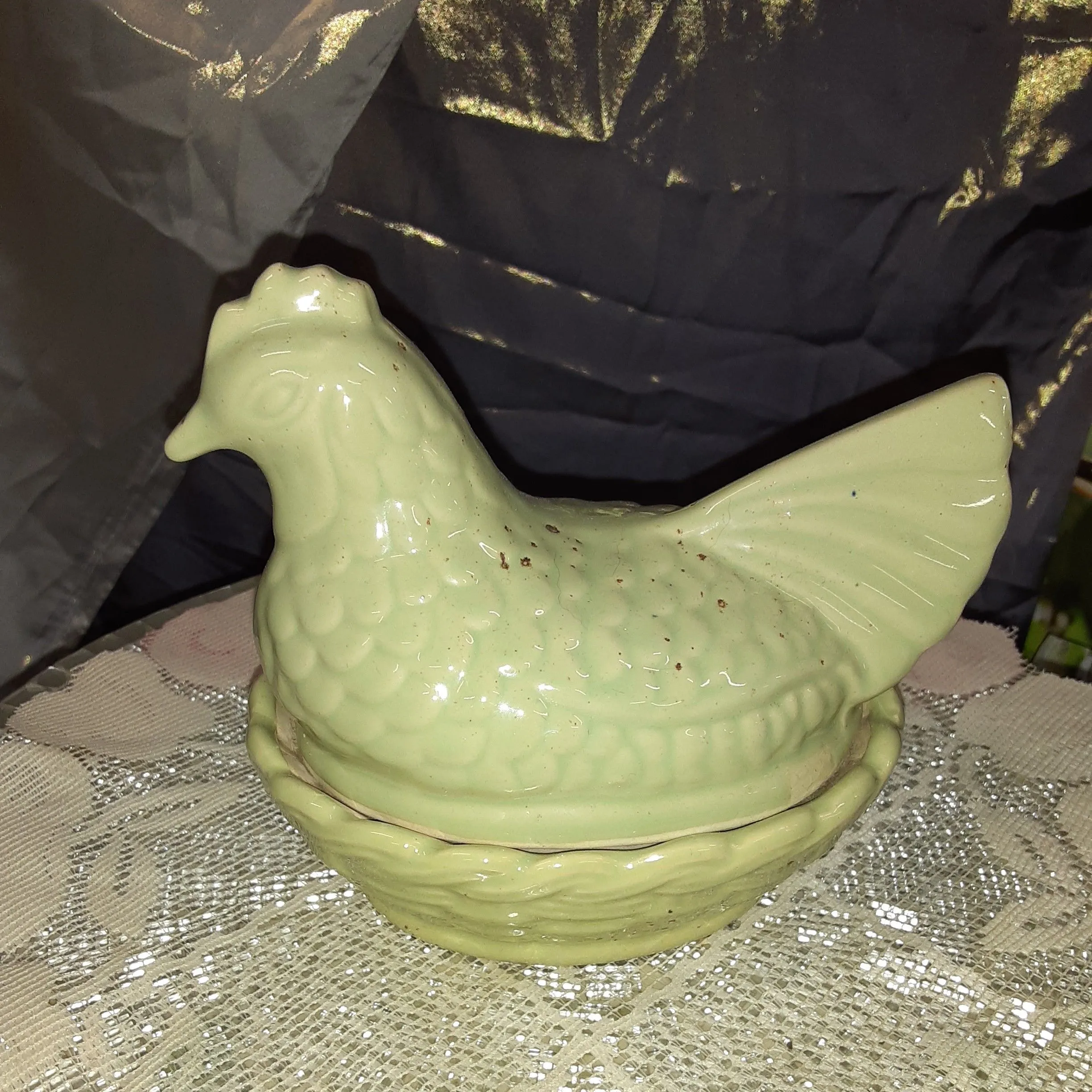 Product image for vintage chicken trinket bowl with lid