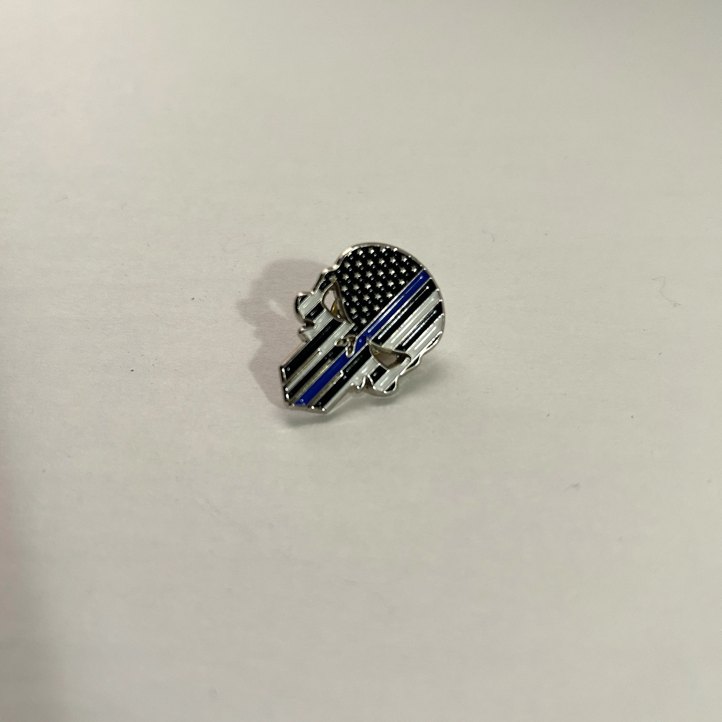 Product image for Pinmart Thin Blue Line American Flag Skull Enamel Metal Backed Patriotic
