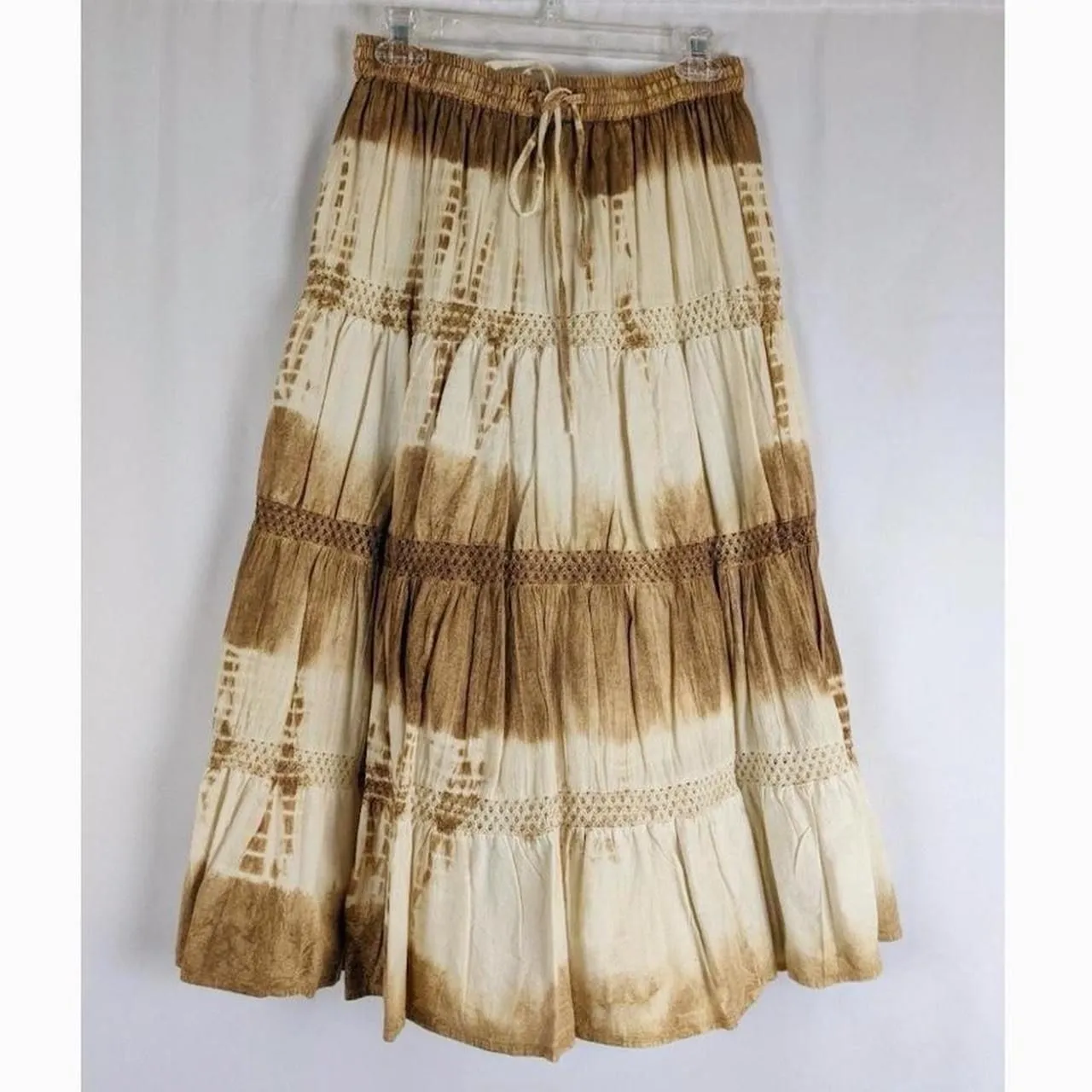 Product image for 100% cotton Tie dye brown & cream hippie flowy maxi skirt size L