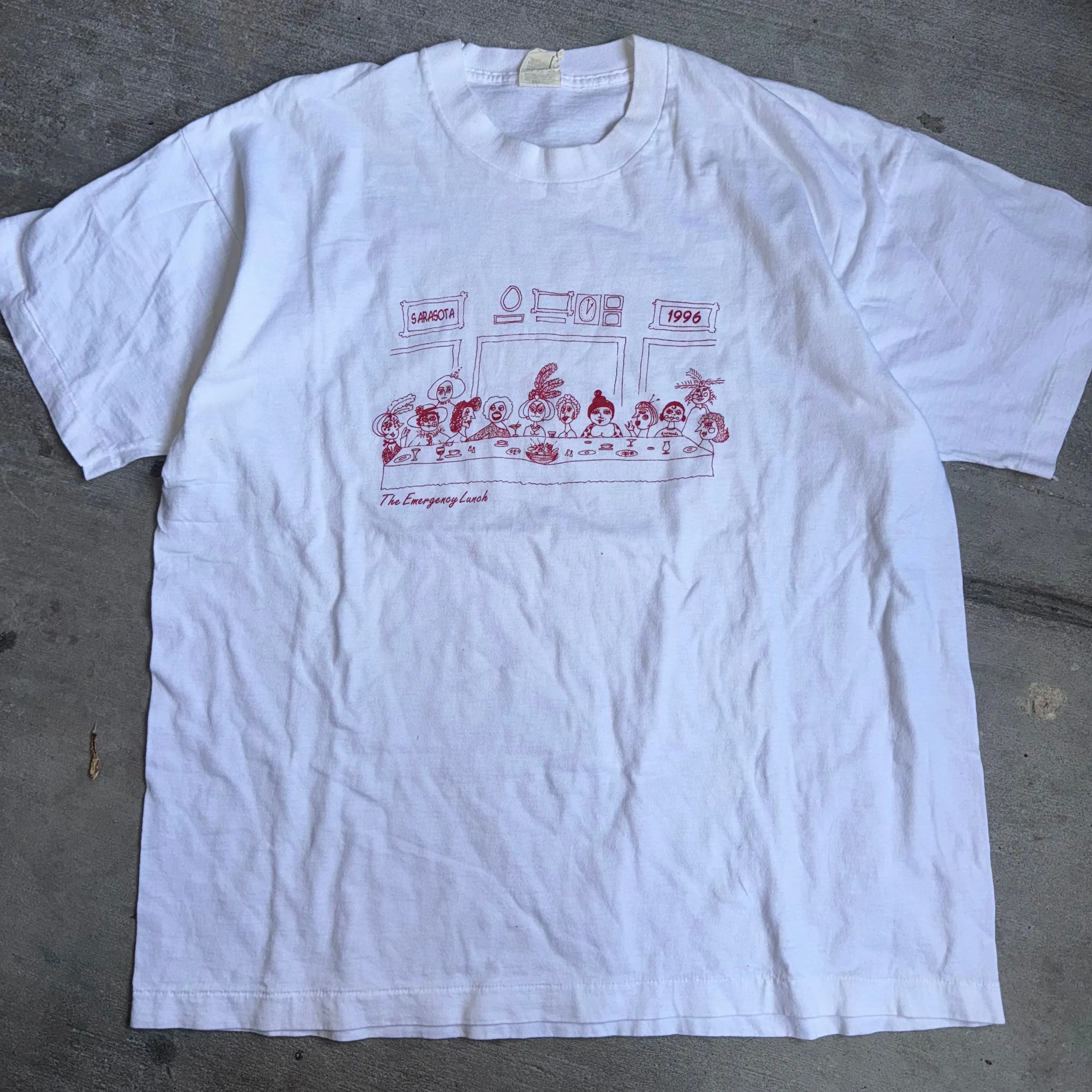 Product image for #229 Art The Emergency Lunch 1996 Vintage White T-Shirt