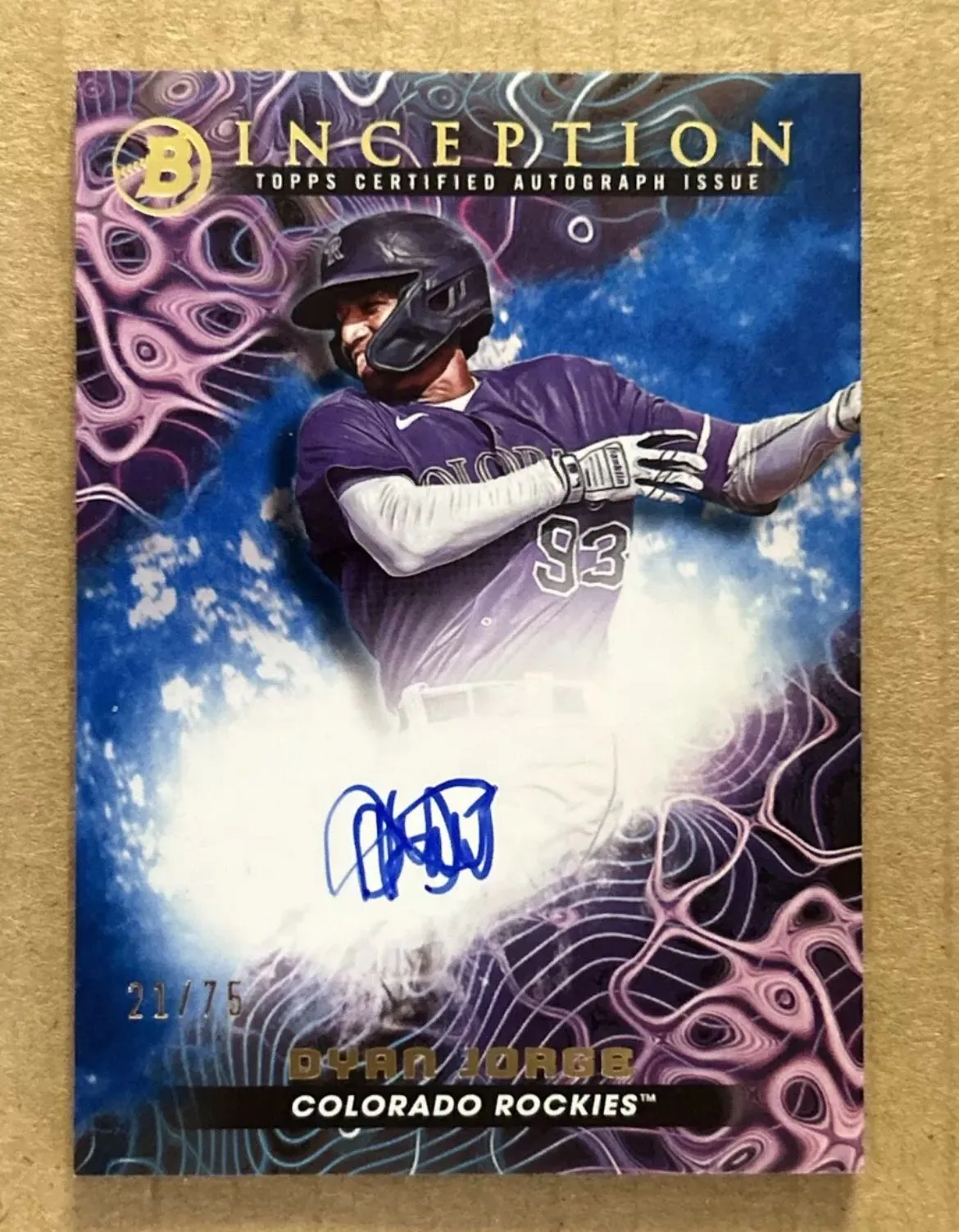 Product image for 2023 Bowman Inception Dyan Jorge Primordial Prospect Blue Foil Auto /75 #PPA-DJ