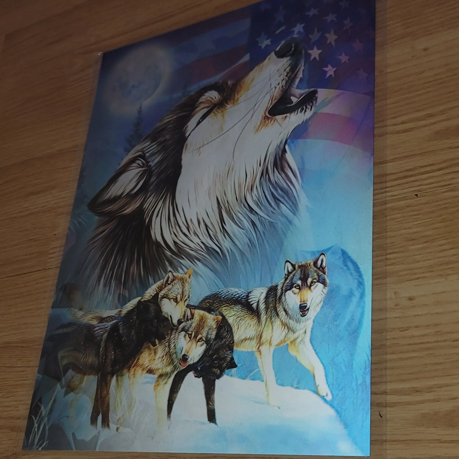 Product image for Wolves & American Flag Image Changing 3D Holographic Lenticular Poster
