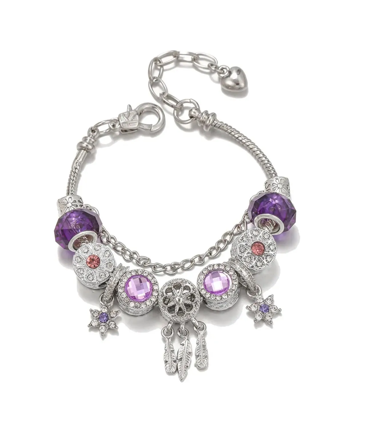 Product image for Stainless Steel Dream Catcher Hexagram Bracelet/Silver-Purple