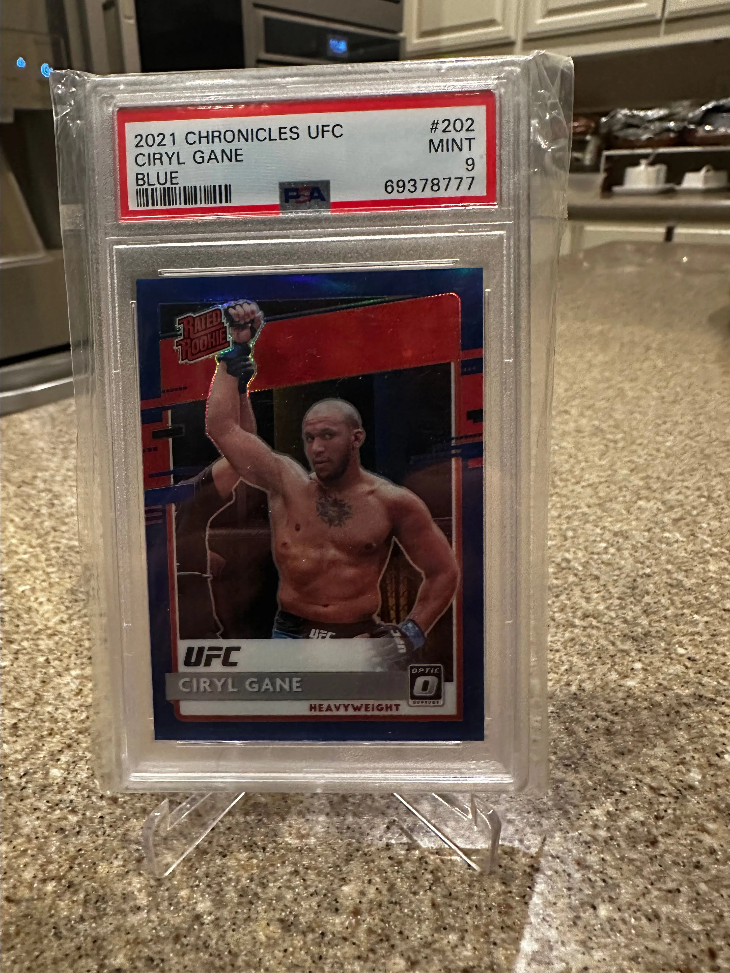 Product image for 2021 panini Prizm ufc ciryl gane rated rookie blue optic Prizm /99 psa 9 graded