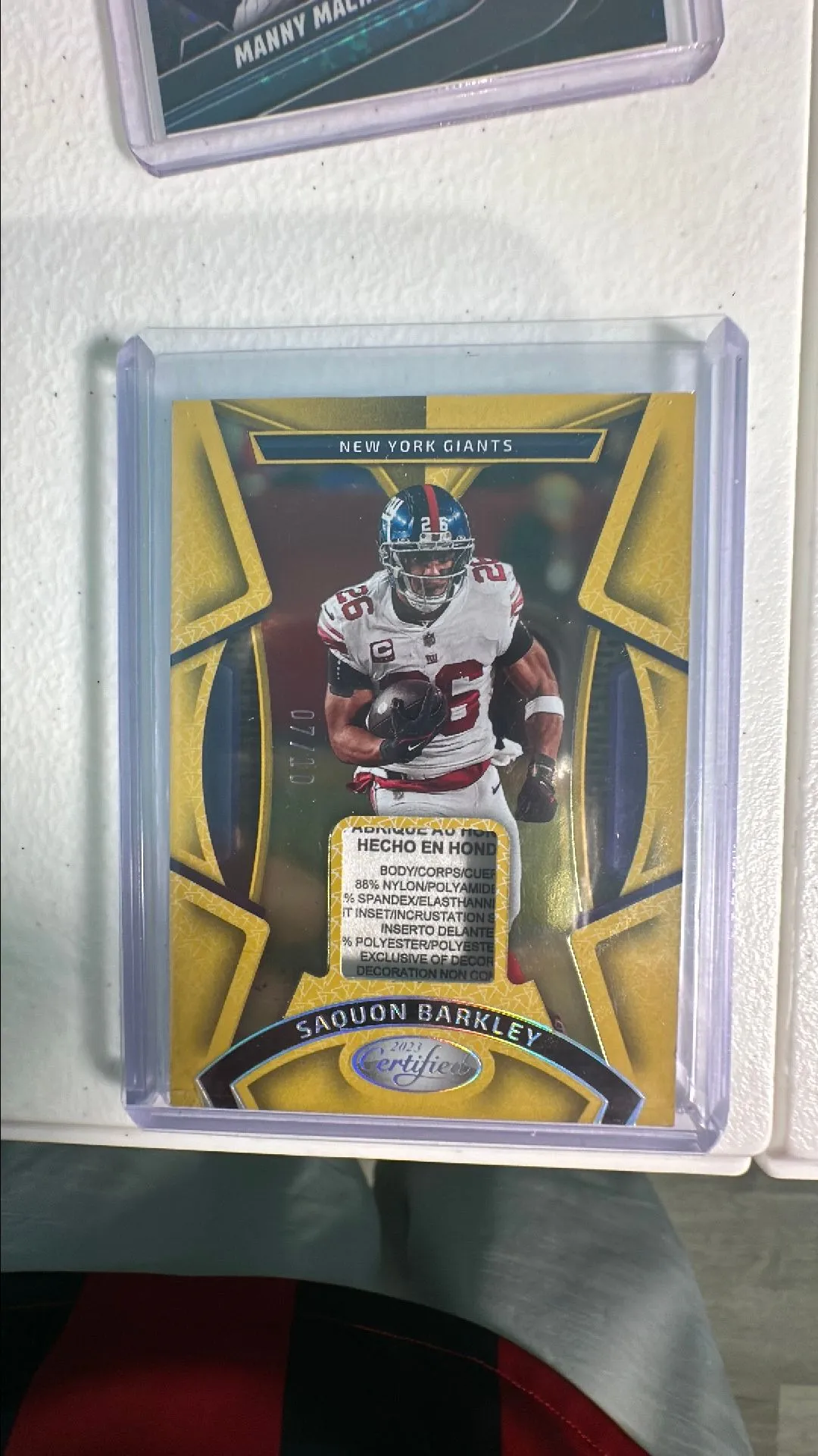 Product image for Saquon Barkley certified 7/10 laundry tag patch