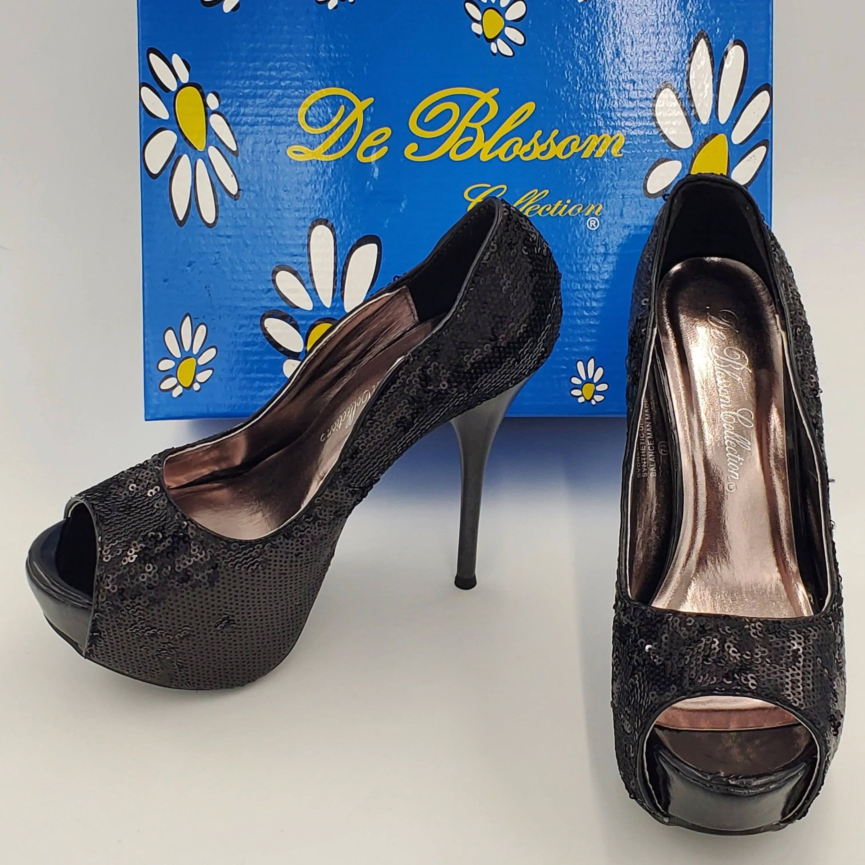 Product image for De Blossom black sequin heels