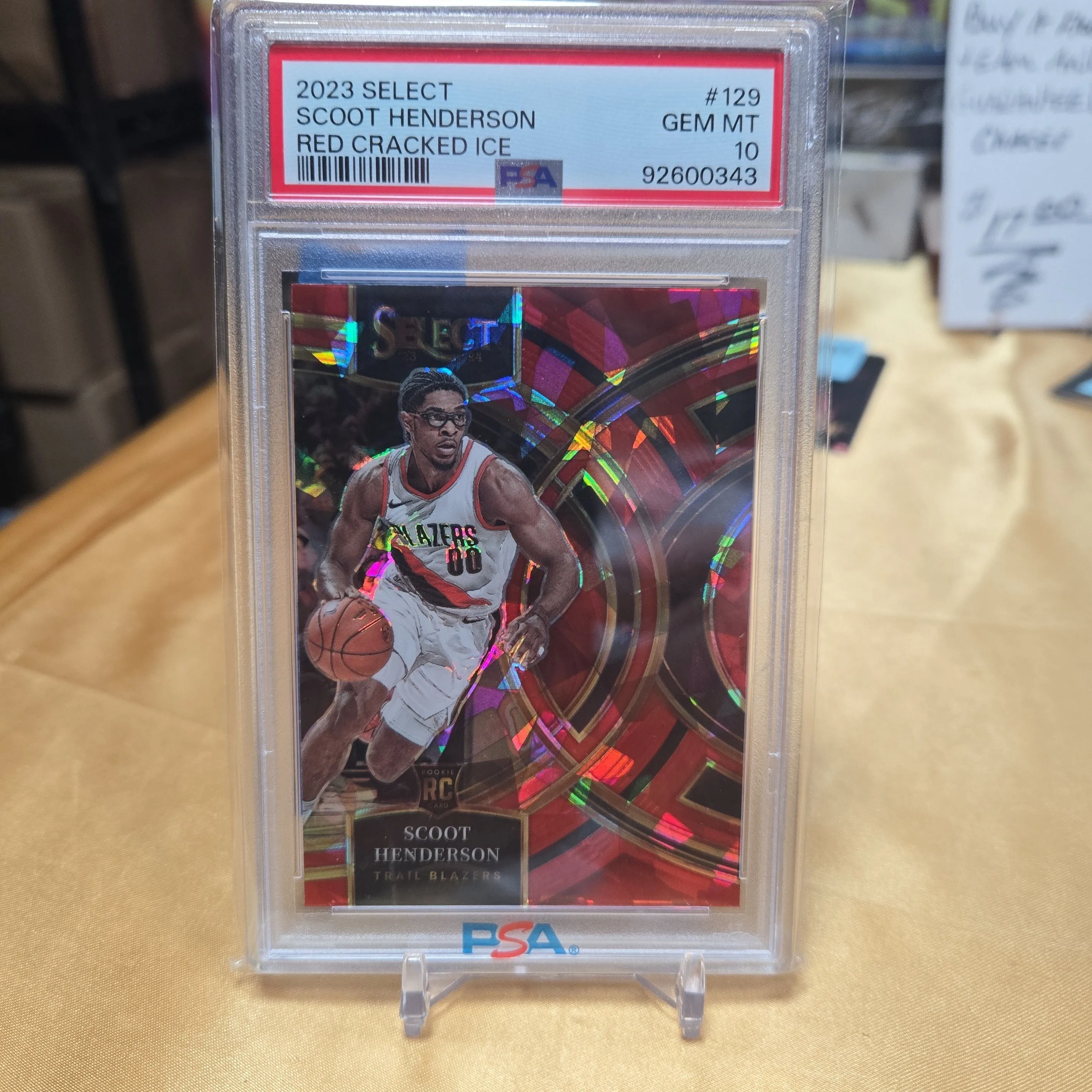 Product image for 2023 Panini Select Scoot Henderson 129 Red Cracked Ice PSA GEM MT 10