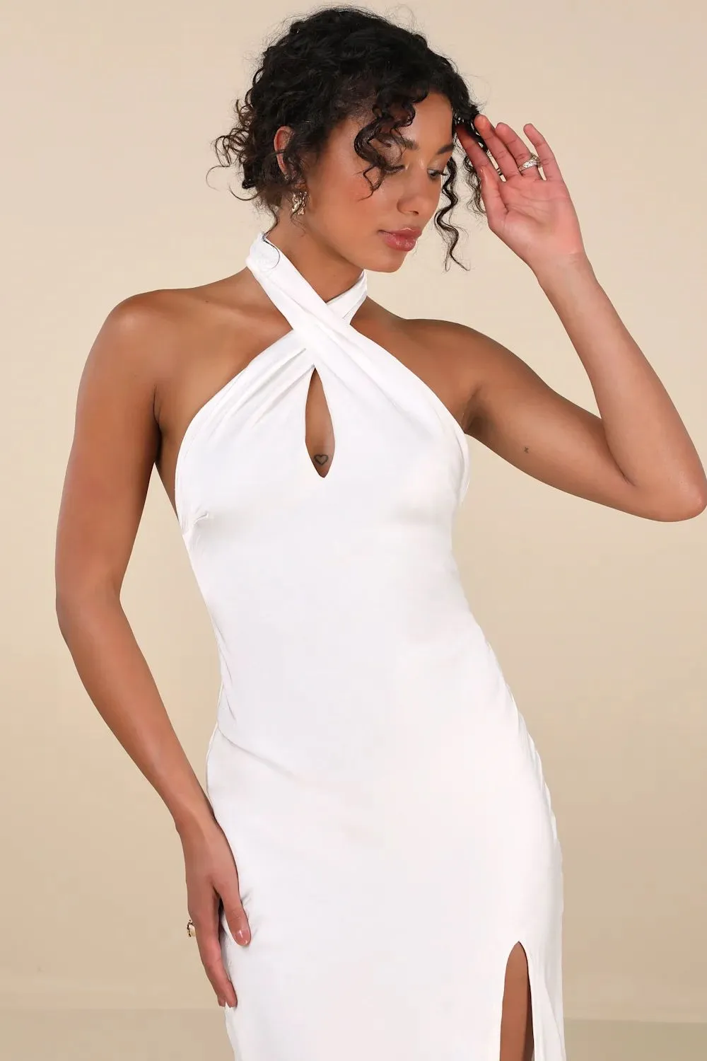 knee length dresses for ladies Brynn Halter Midi Dress in White main image 0