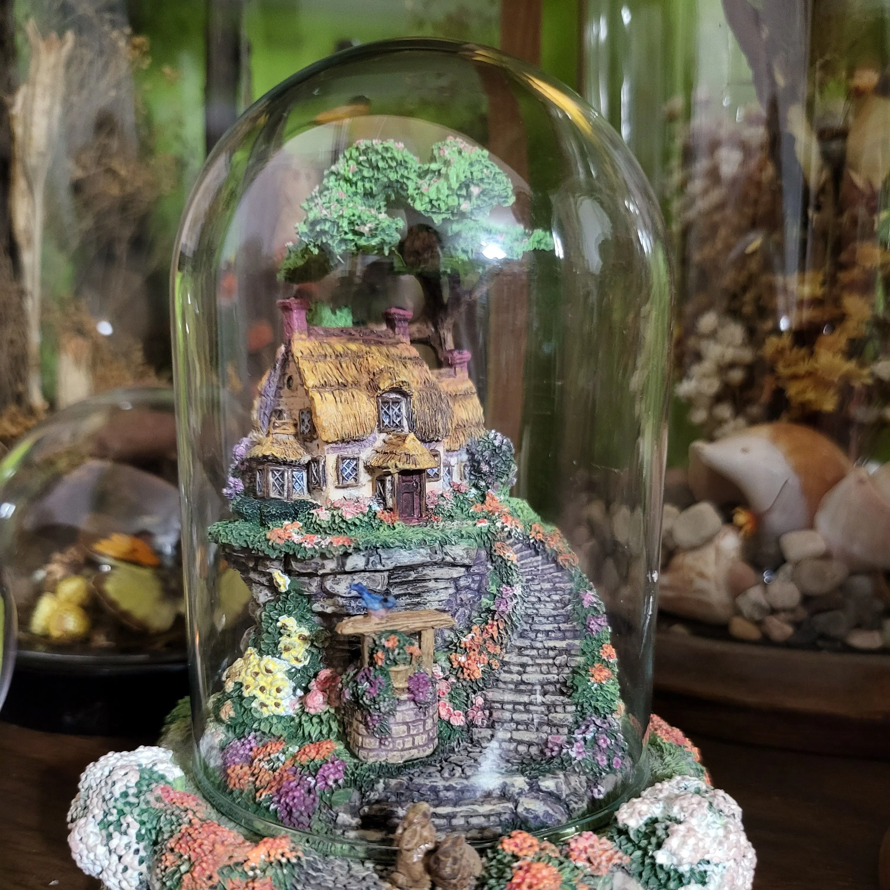 Product image for Limited Edition hand painted by Violet L. Schwenig TCM Wishing Well Cottage covered dome
