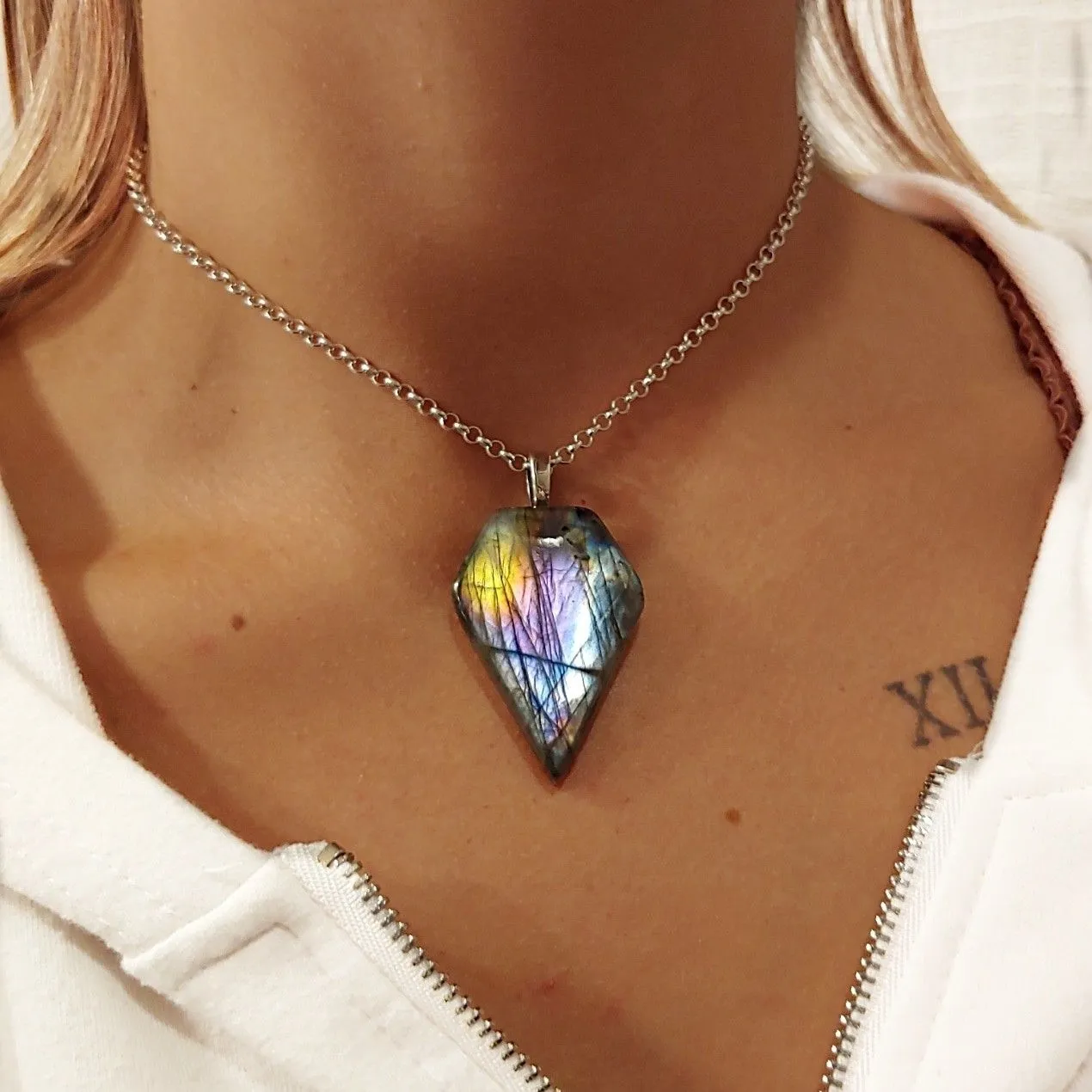 Product image for Sterling Silver Labradorite Geo Choker/Pendant 6