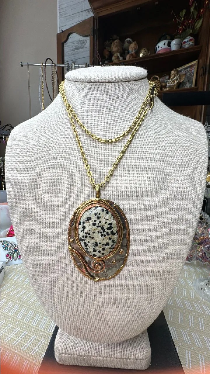 Product image for 56. New ANJU Handcrafted Dalmatian Jasper Pendant Necklace