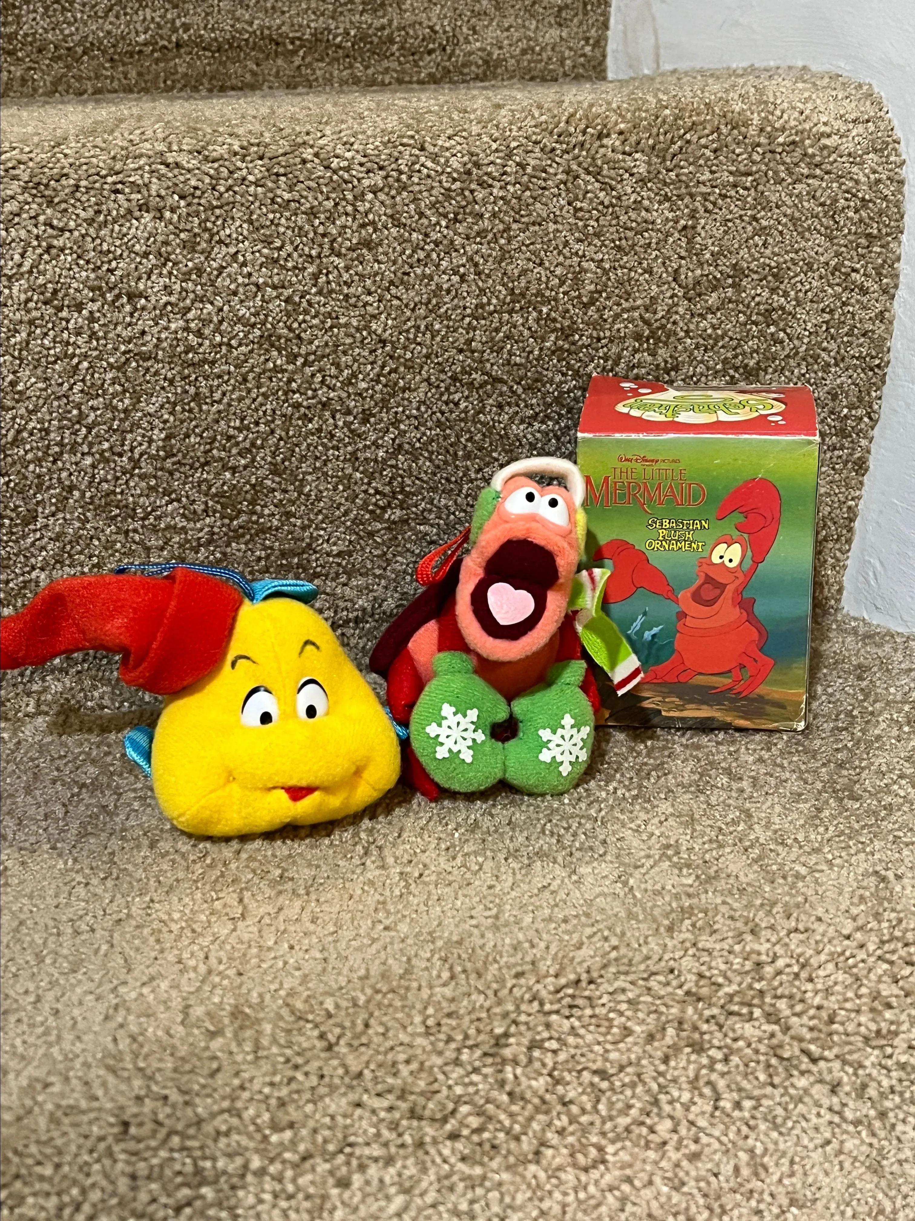Product image for 1989 Disney Little Mermaid McDonalds Christmas Ornament Flounder Sebastian Plush