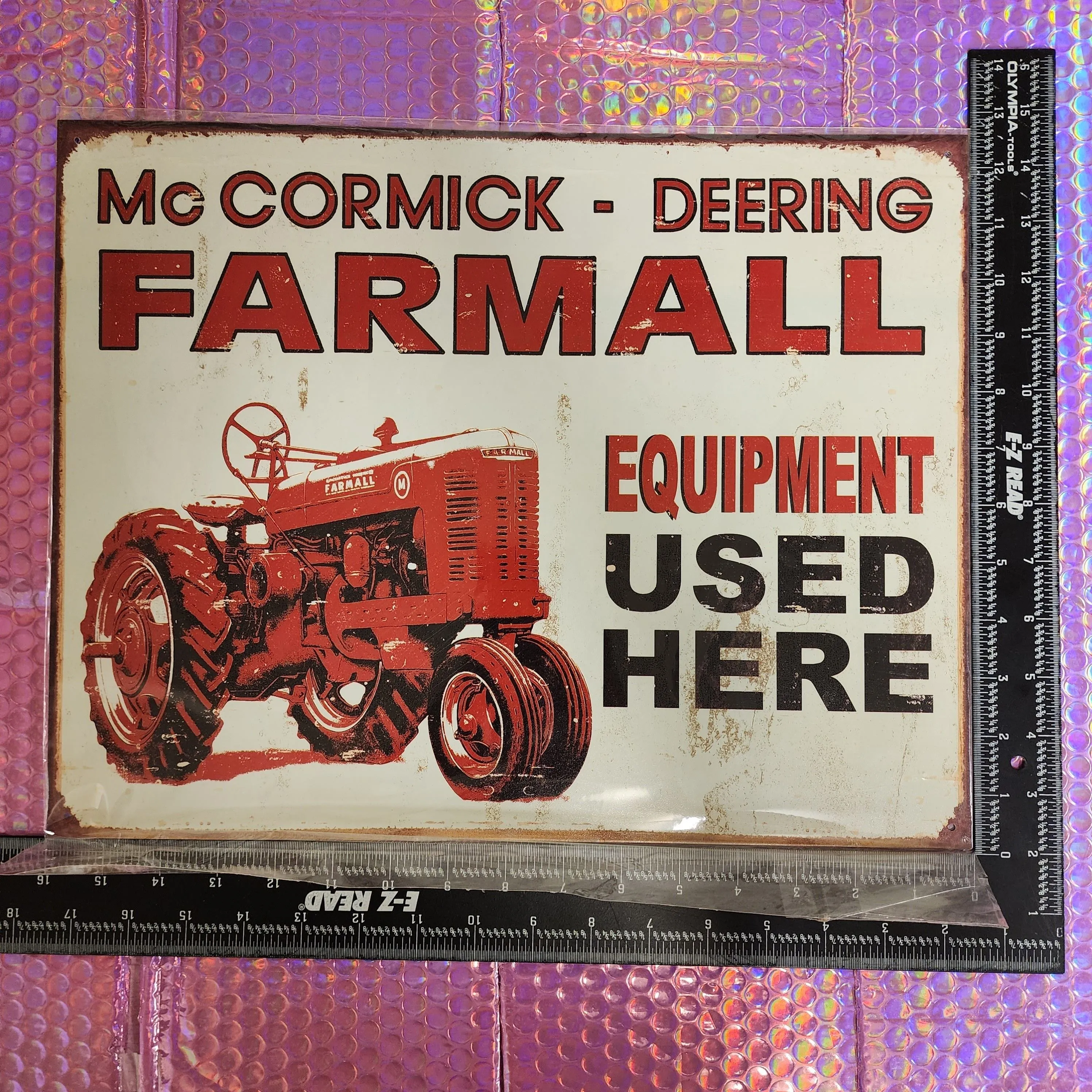 Product image for Red Tractor Farmall McCormick Derring Metal Tin Sign Farming Retro Distressed