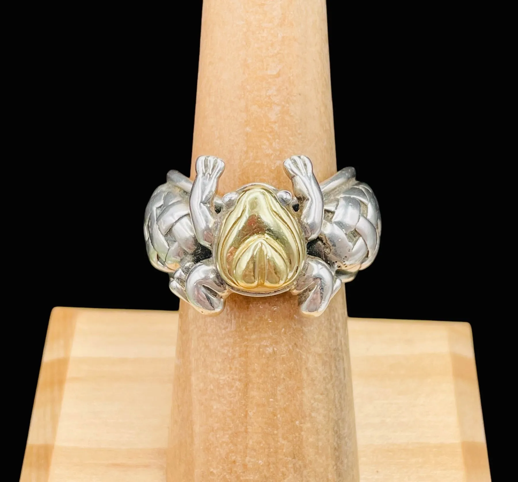 Product image for 18k gold & 925 Saint (Sarah Jane) frog ring sz 6.5