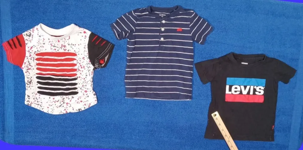 Product image for Bundle of 3 Toddler Boys Size 2T 24 Months T-Shirts Carter's RED APE Levi's Navy Blue Striped Black Graphic Print