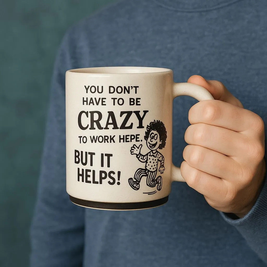 Product image for “You Don’t Have to Be Crazy to Work Here Mug” Retro Sass Bold Vibes Big Laughs