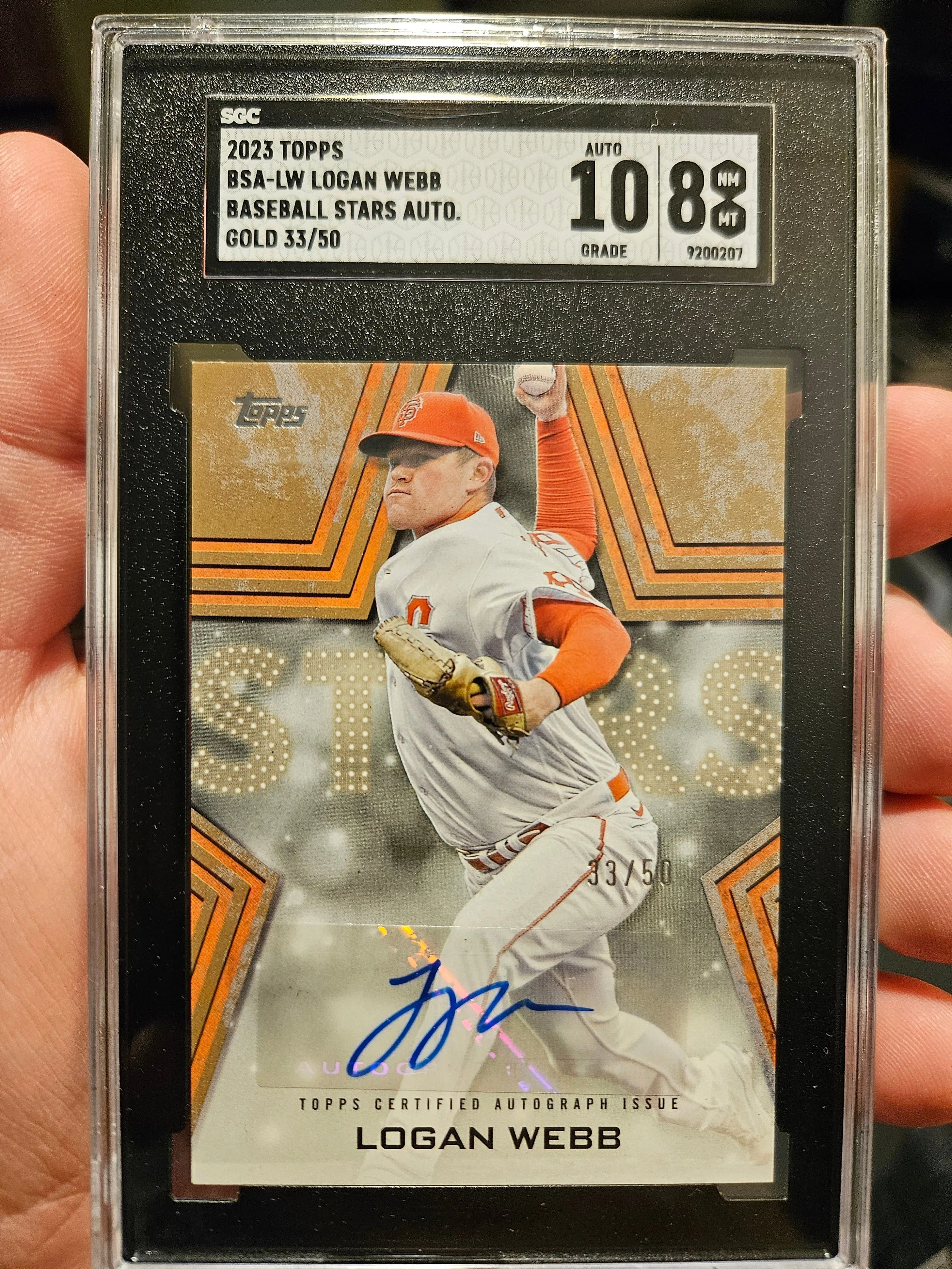 Product image for SGC 8/10 2023 Topps Logan Webb GOLD AUTO /50🔥Baseball Stars🔥Giants🔥SSP GEM🔥