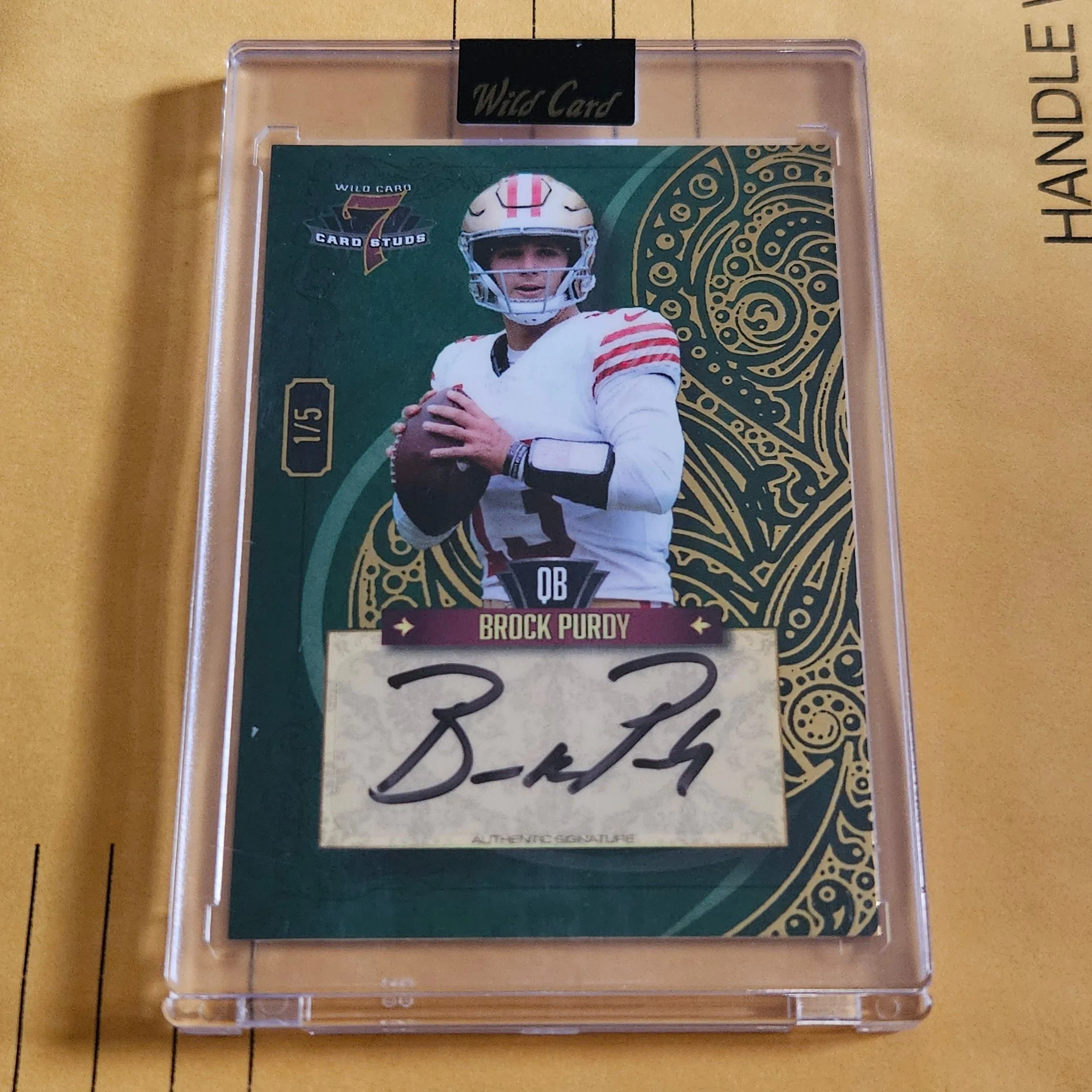 Product image for Brock Purdy 1/5 Autograpgh Wild Card Green/Gold Club