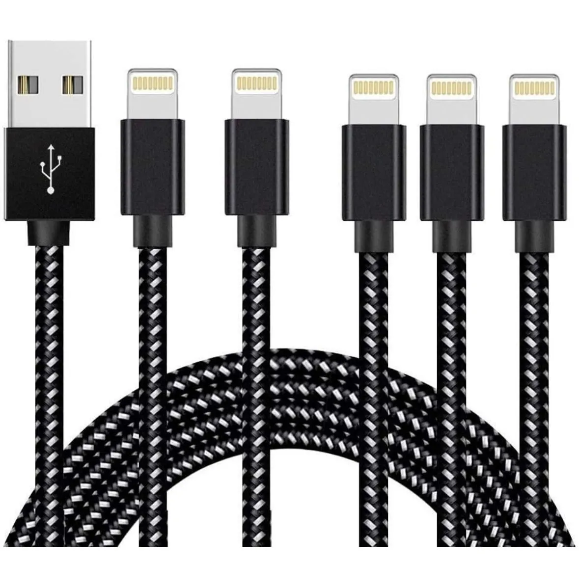 Product image for iPhone Charger [4Pack, 3/3/6/6/10 ft] MFi Certified Lightning Cable Fast Charging Nylon Braided Pho