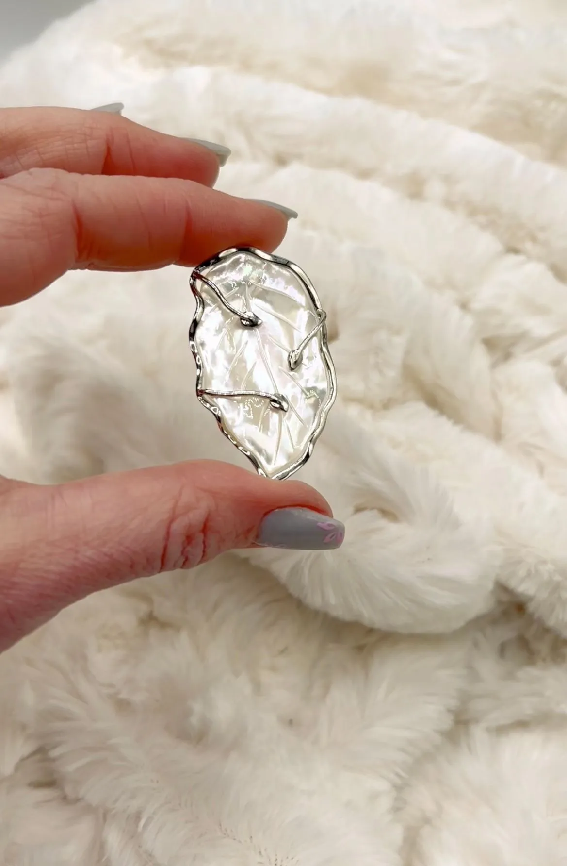 Product image for Carved White Mother of Pearl Leaf Pendant In Sterling Silver