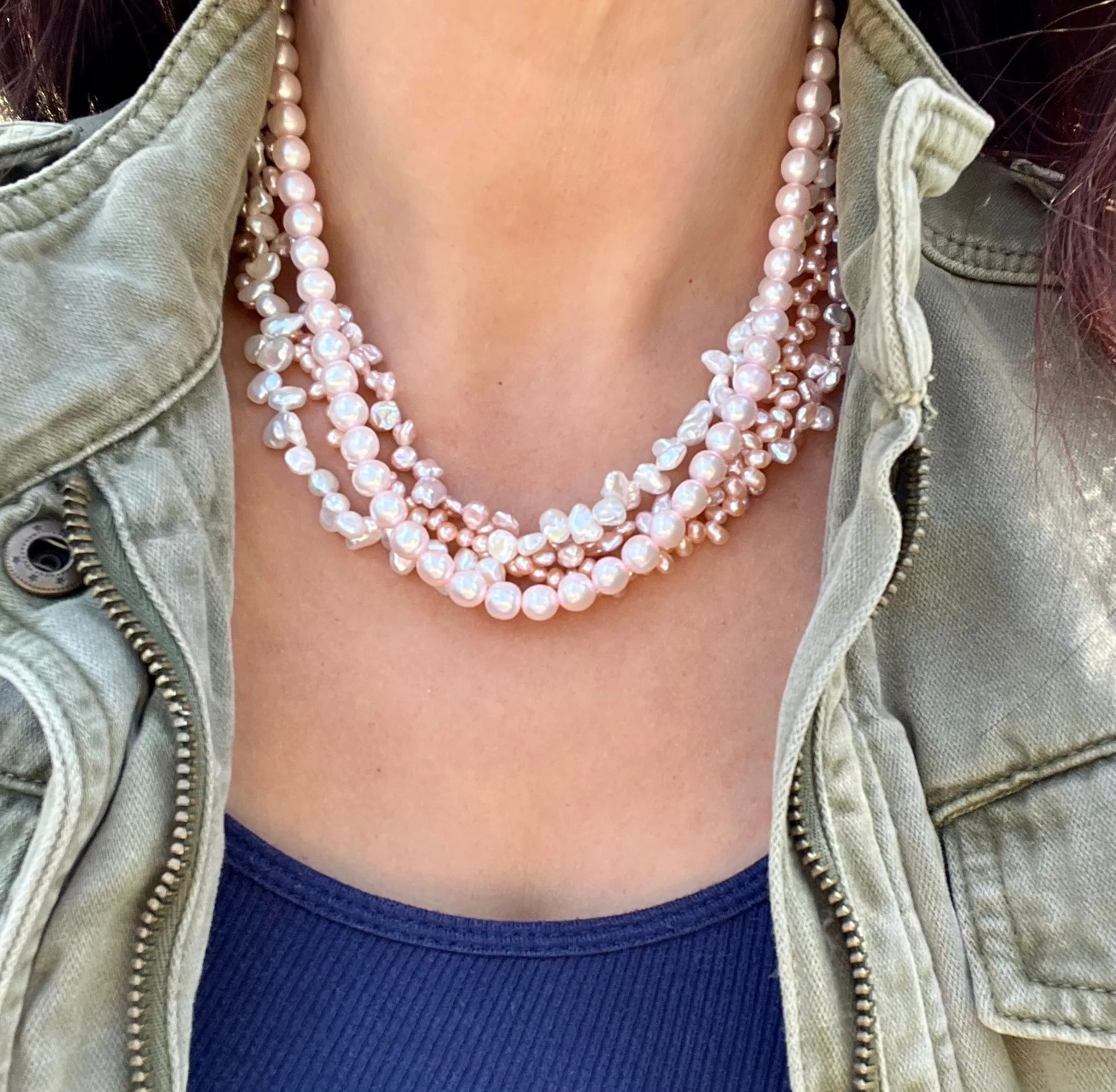 Product image for Four Strand Mixed Pearl Necklace 18-20 Inches