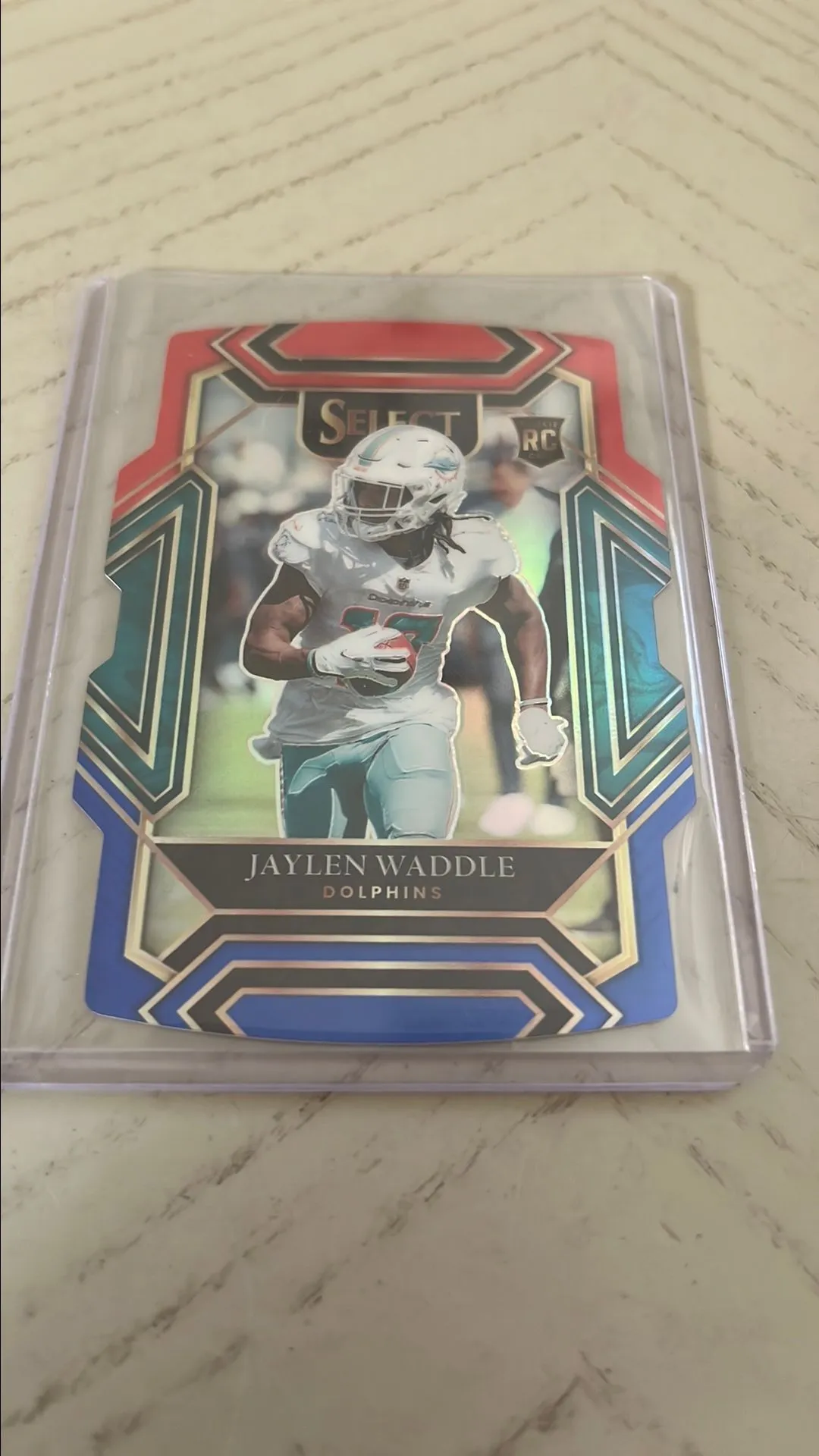 Product image for 2021 Select Jaylen Waddle red blue die cut RC club level Prizm