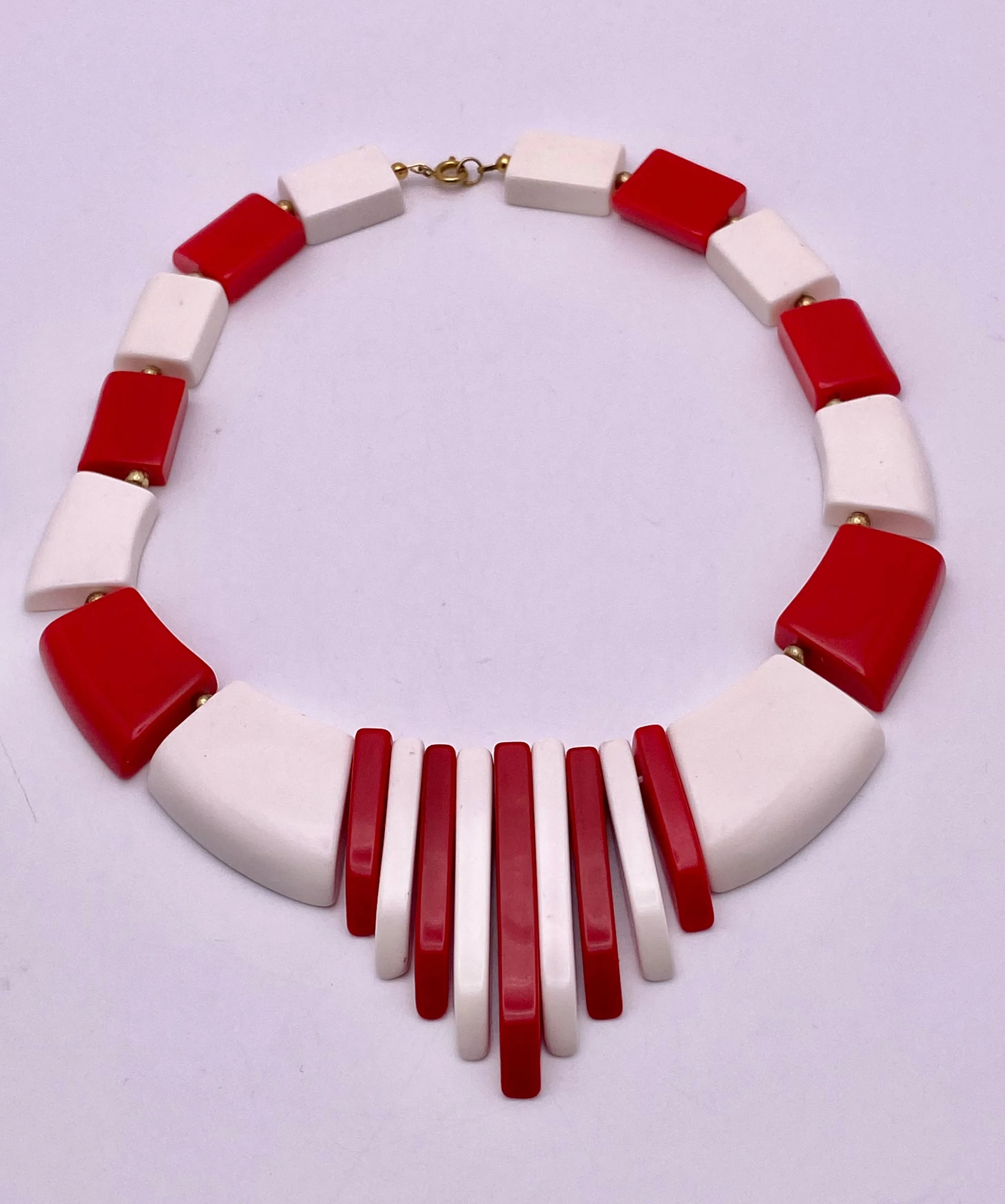 Product image for Deco Style Vintage Necklace Lipstick Red & White Lucite