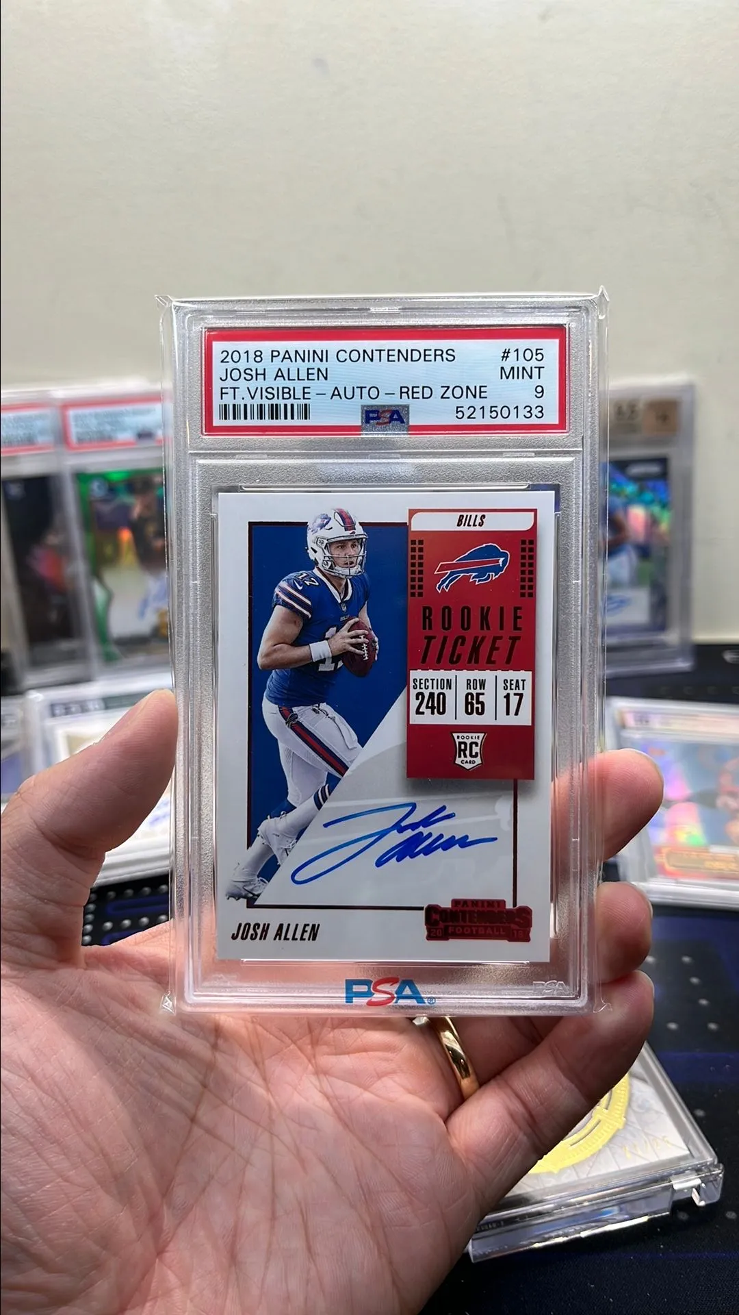 Product image for 2018 Panini Contenders Josh Allen 105 Variation-Auto-Red Zone PSA MINT 9