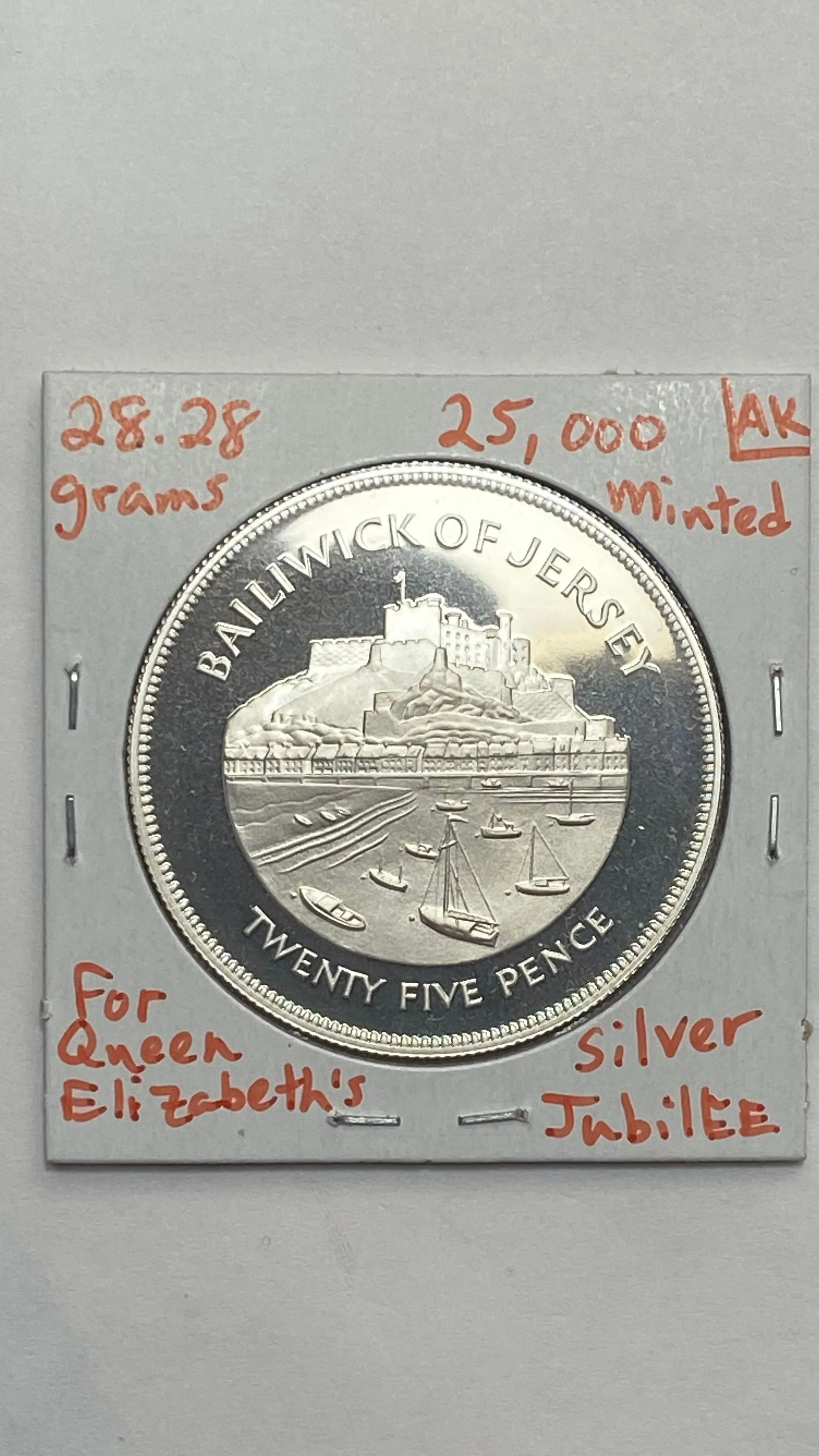 Product image for 1977 Proof 0.925 Silver Bailiwick of Jersey 25 Pence Queen's Jubilee
