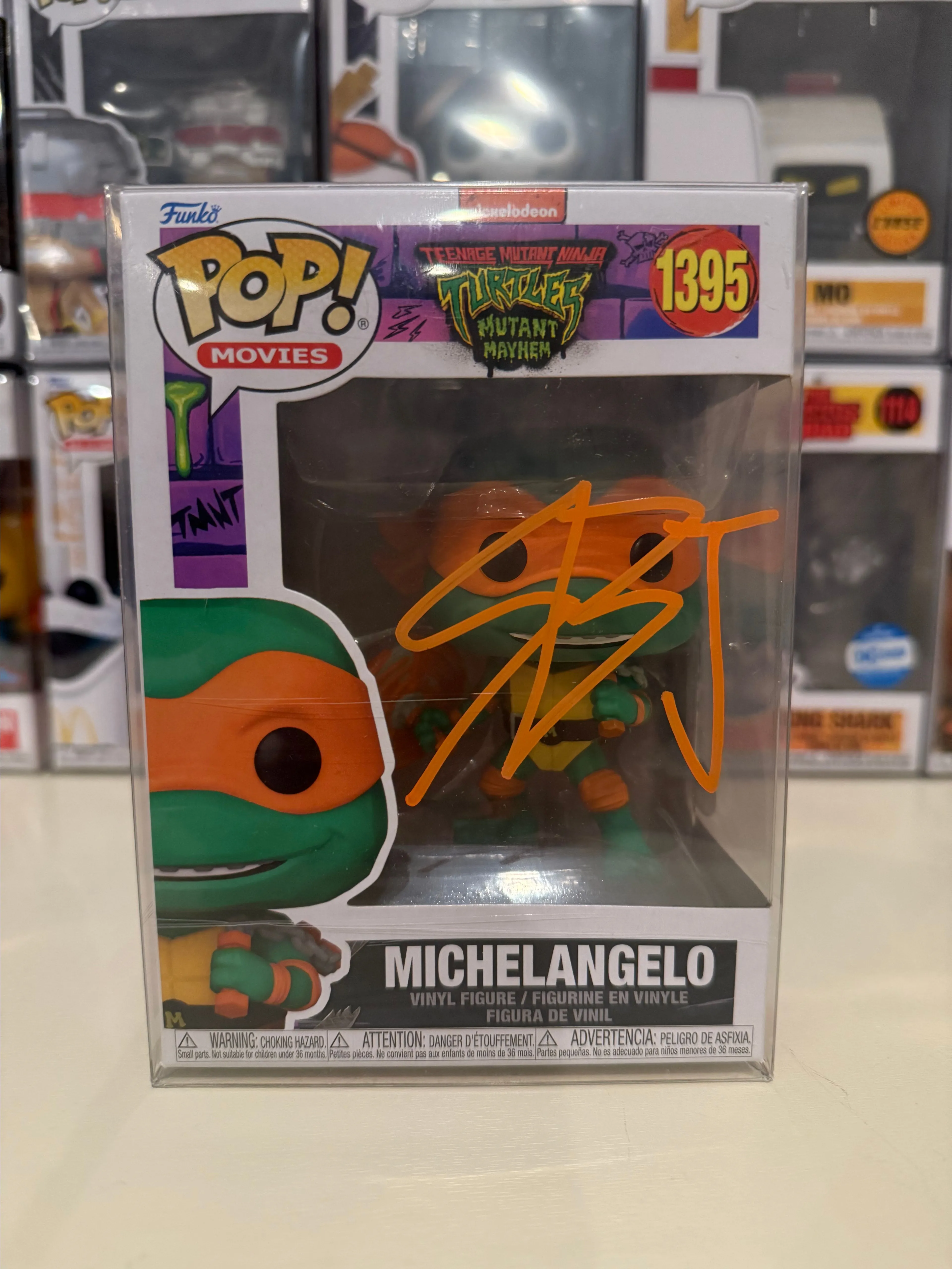 Product image for Funko Pop! TMNT Ninja Turtles Michelangelo #1395 Signed Shamon Brown Jr JSA COA