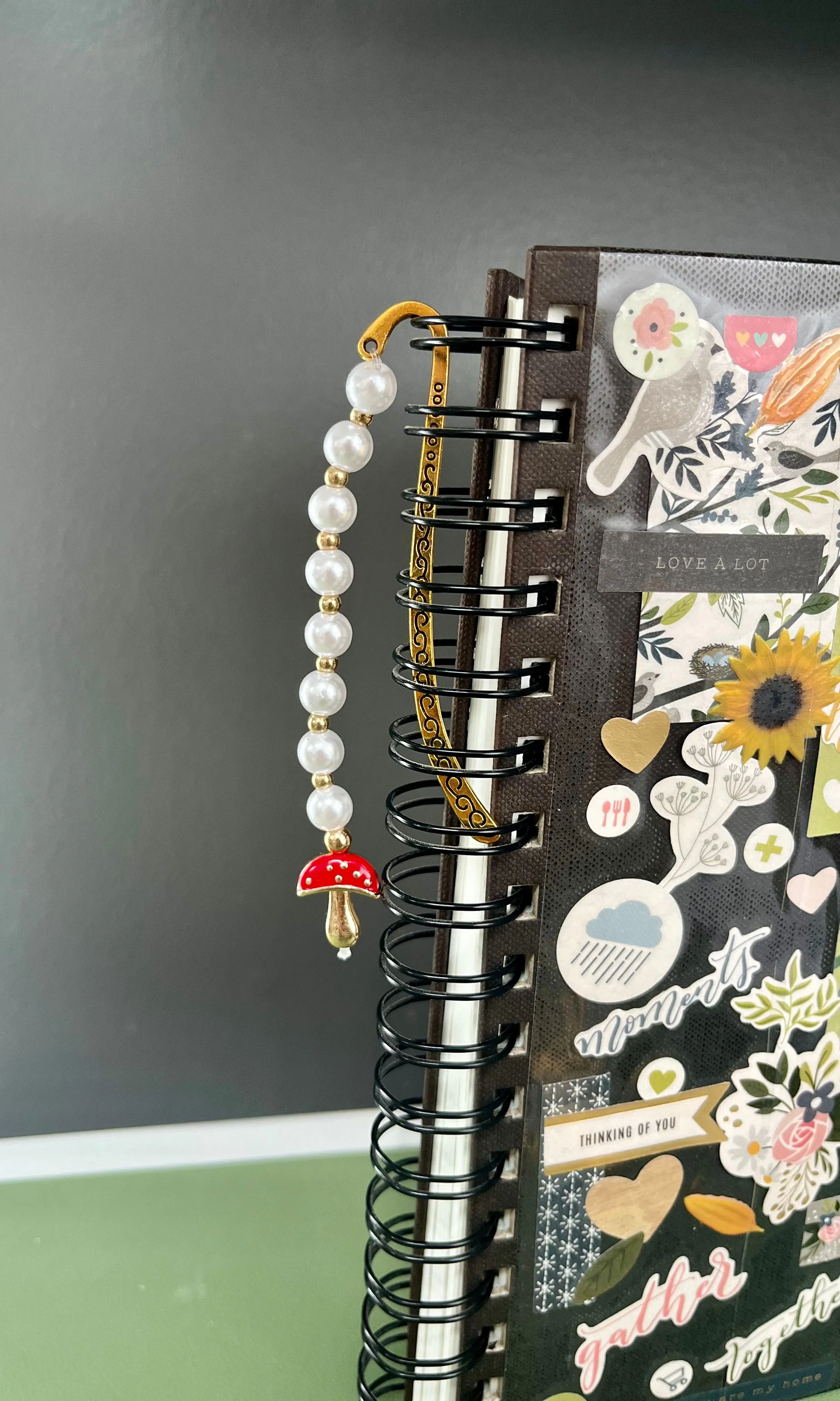 Product image for Handmade Beaded Mushroom Gold Metal Bookmark