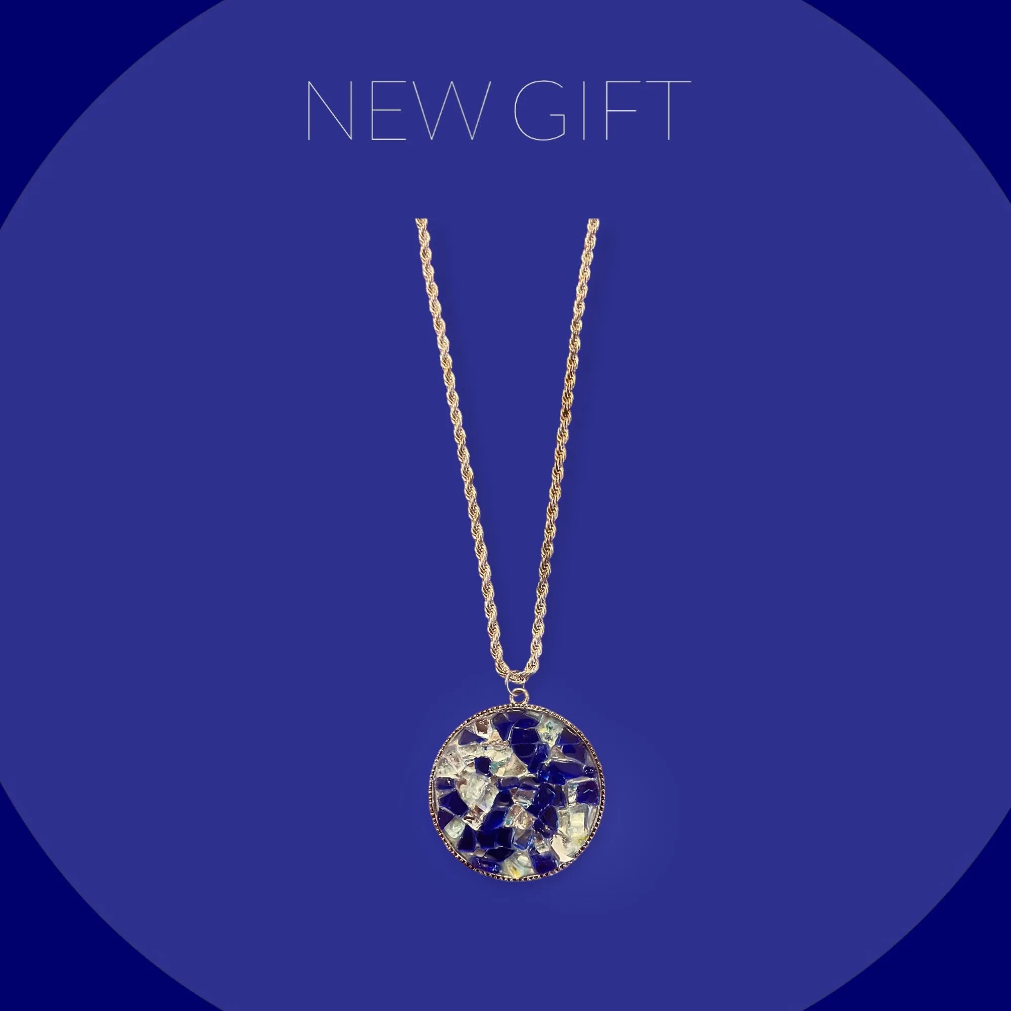 Product image for Large Blue and White Stained Glass Pendant Necklace