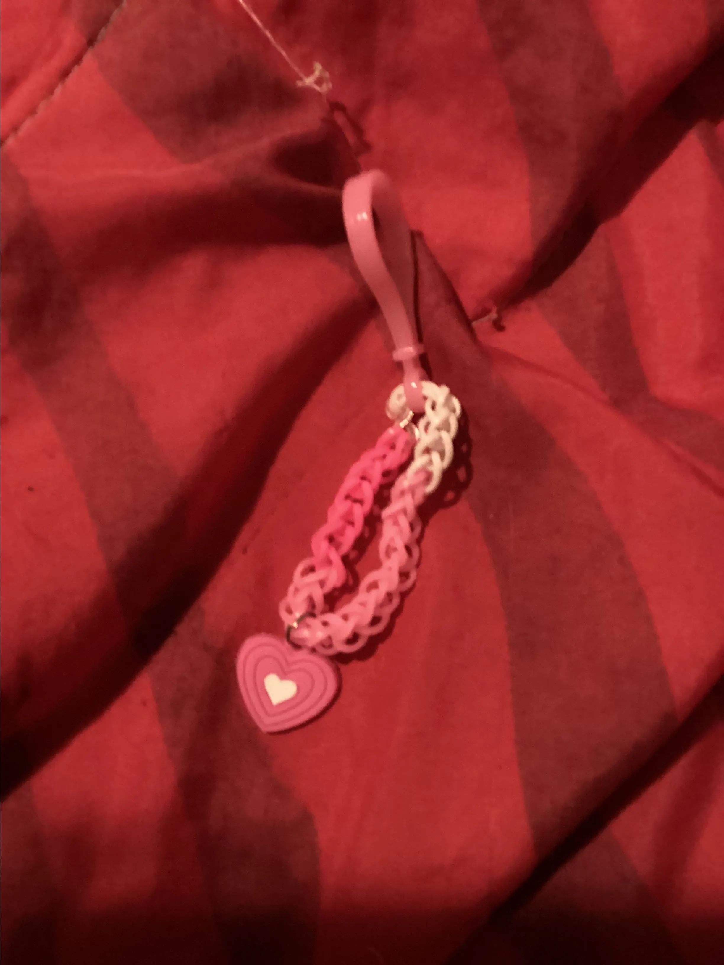 Product image for Handmade Rainbow Loom Bracelet Keychain Pink Heart Pink Light Pink White