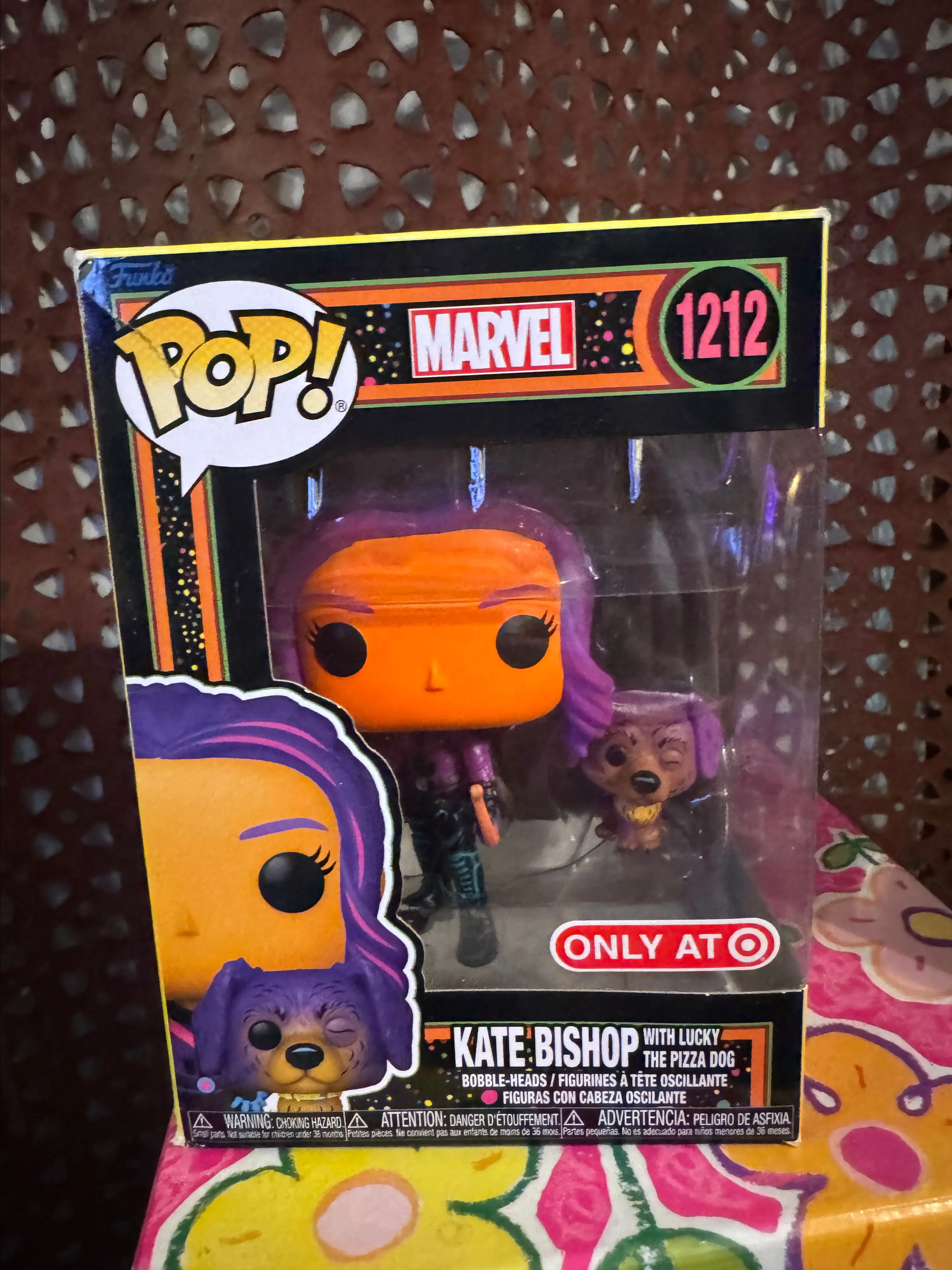 Product image for Funko Pop Marvel Kate Bishop w/ Lucky  #1212 Blacklight Exclusive - Brand New