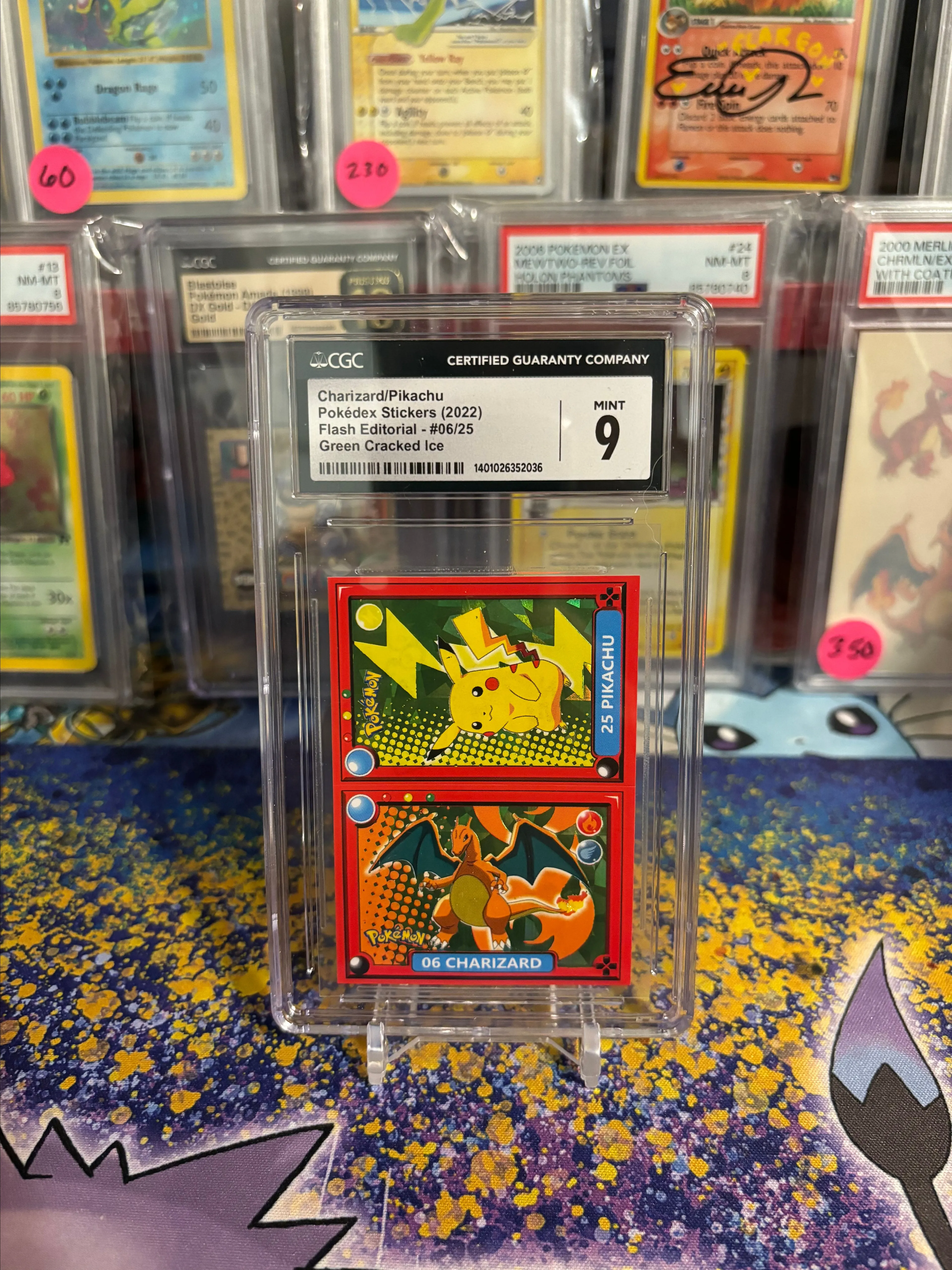 Product image for Cgc 9 Pokemon Pokedex Peru Pikachu/ Charizard Green cracked ice low pop