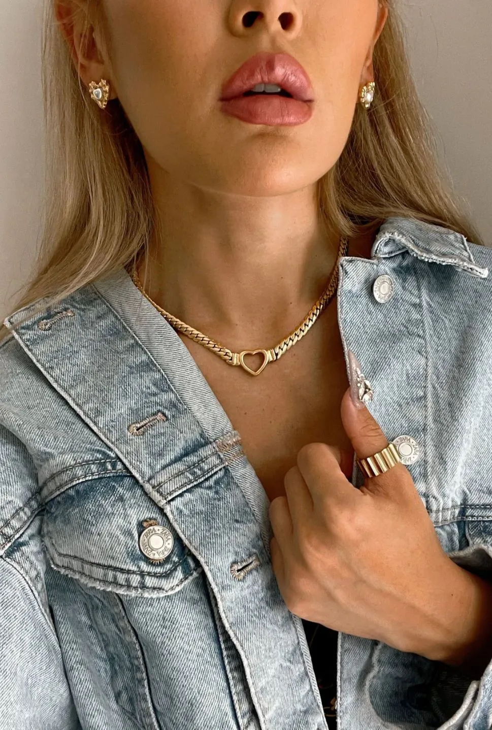 Product image for 18K Gold Plated Stainless Steel Cuban Chain Heart Chocker/Necklace/Tarnish Free/Gold