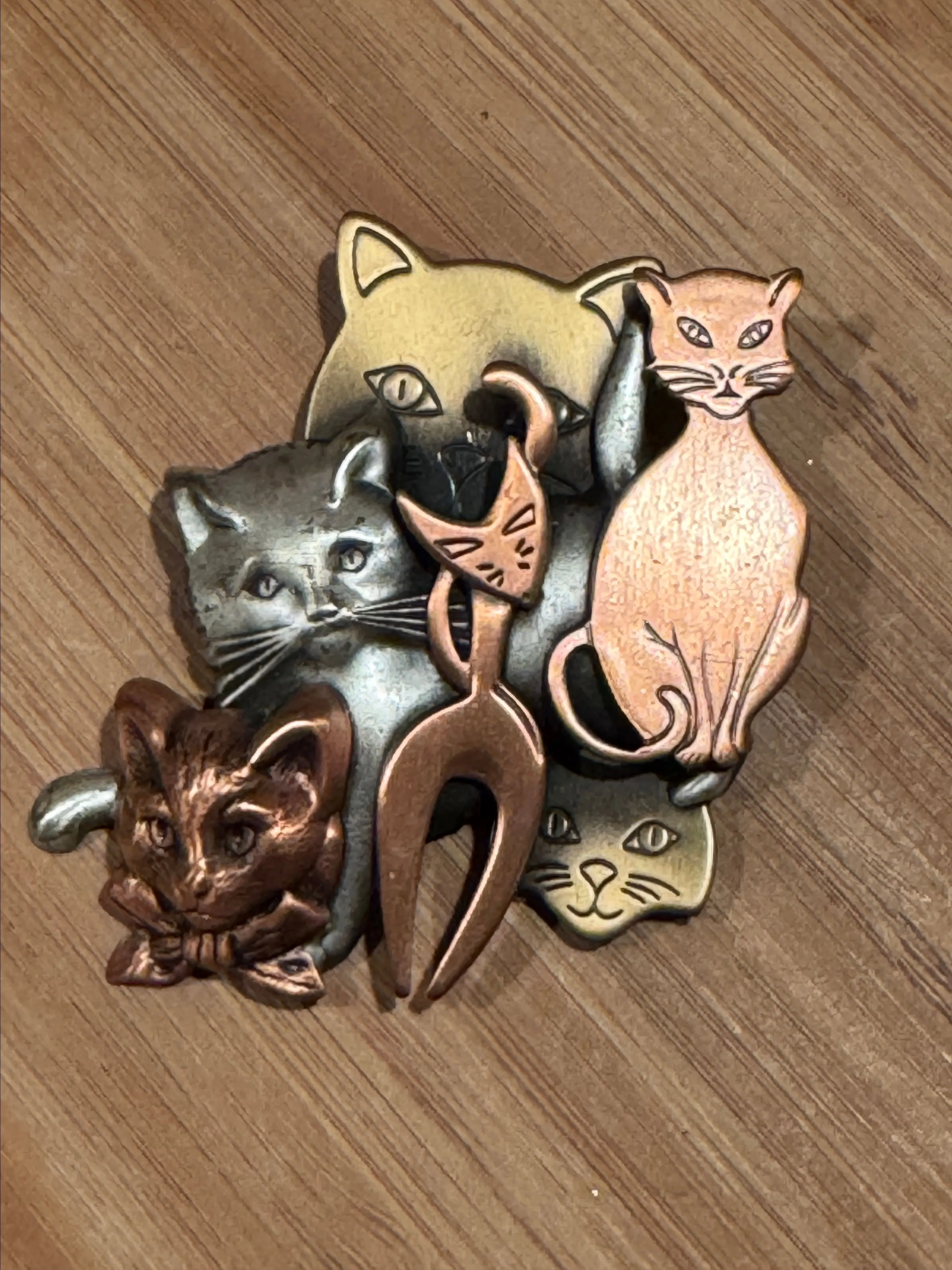 Product image for Vintage Cat Collage Brooch Multitone Metal
