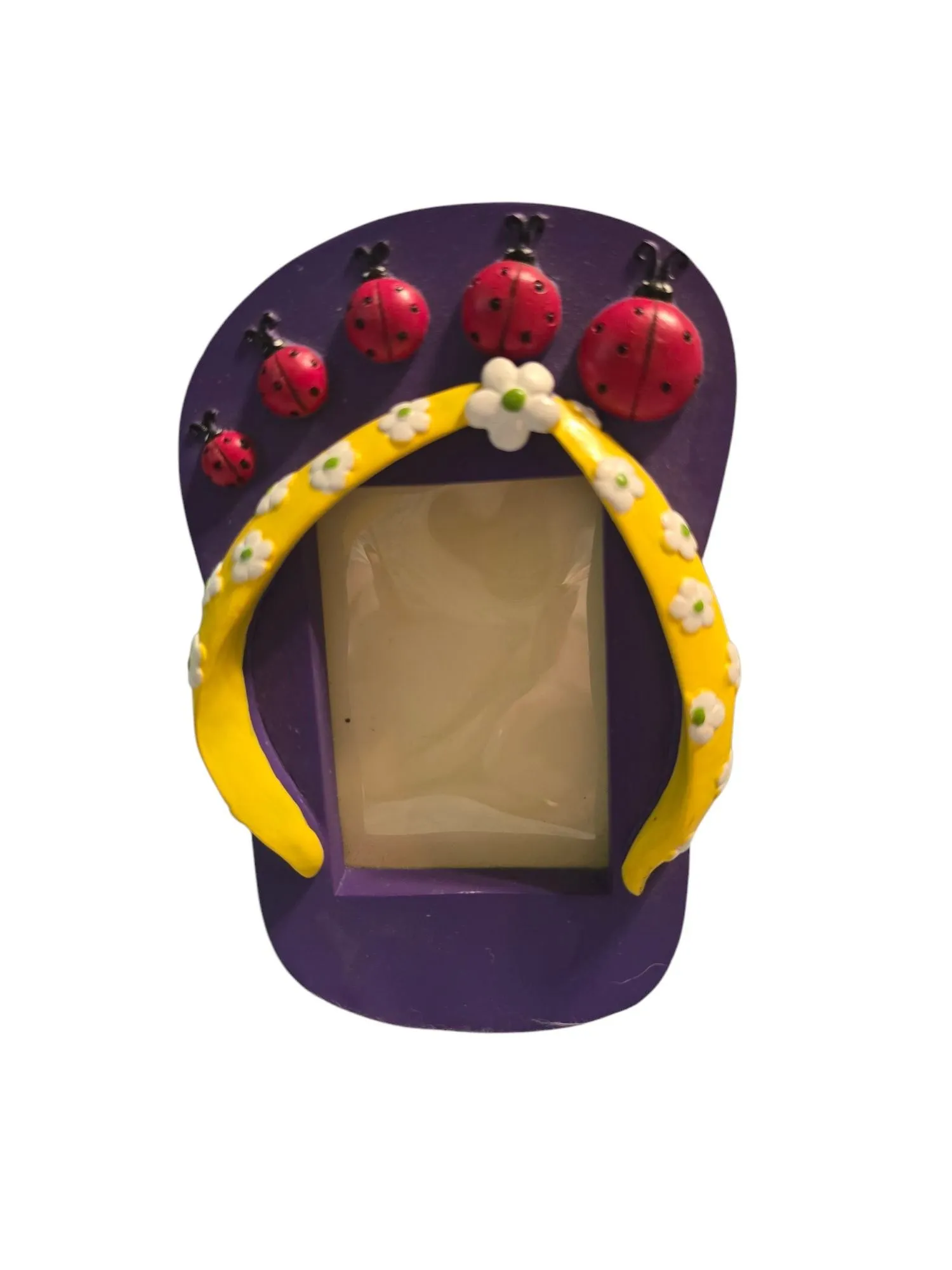Product image for 009a Vintage Resin Flip Flop Frame With Lady Bugs Holds 2x3 Photo