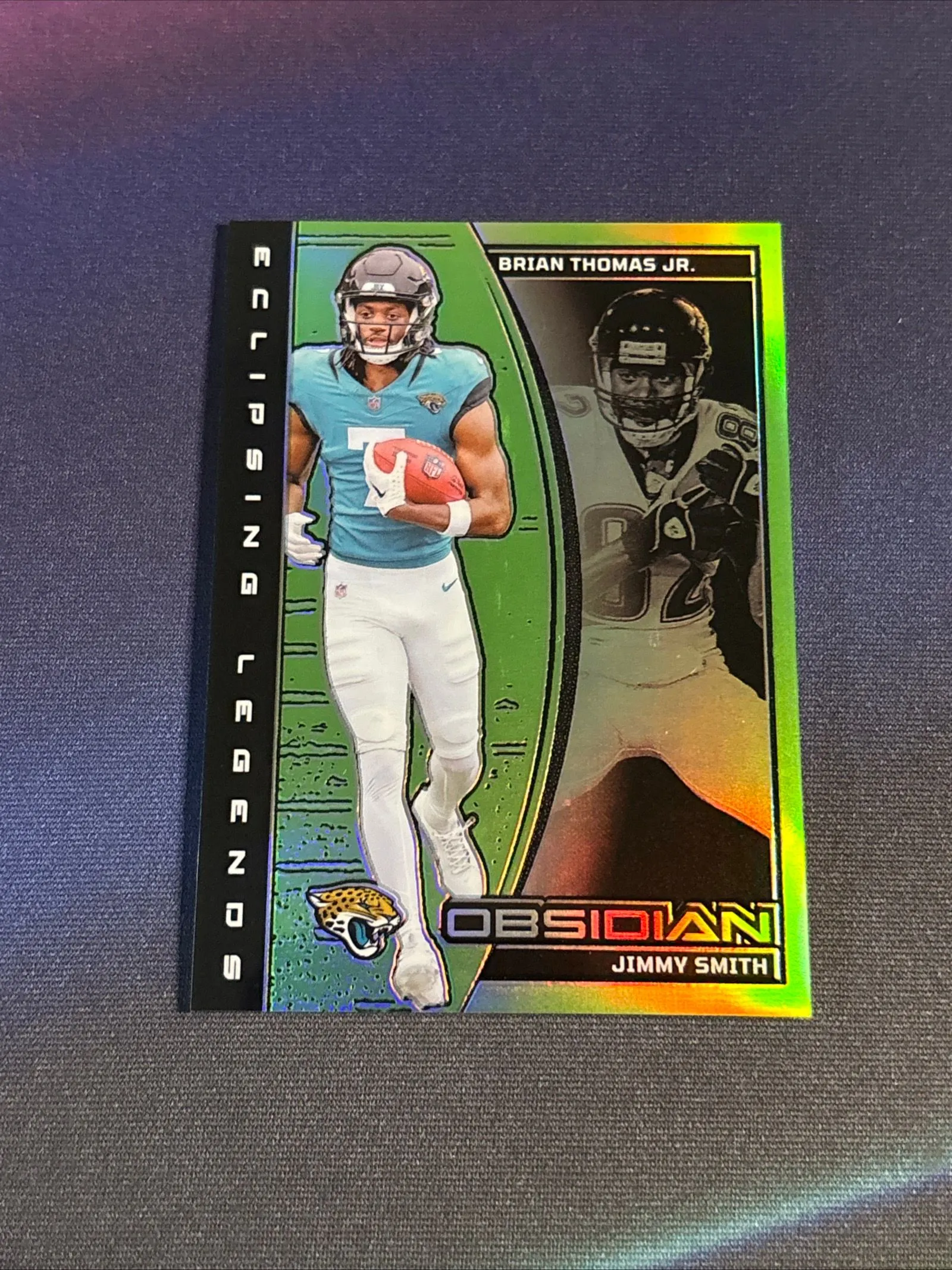 Product image for 2024 Panini Obsidian Eclipsing Legends Brian Thomas Jr. Green 1/5 SSP