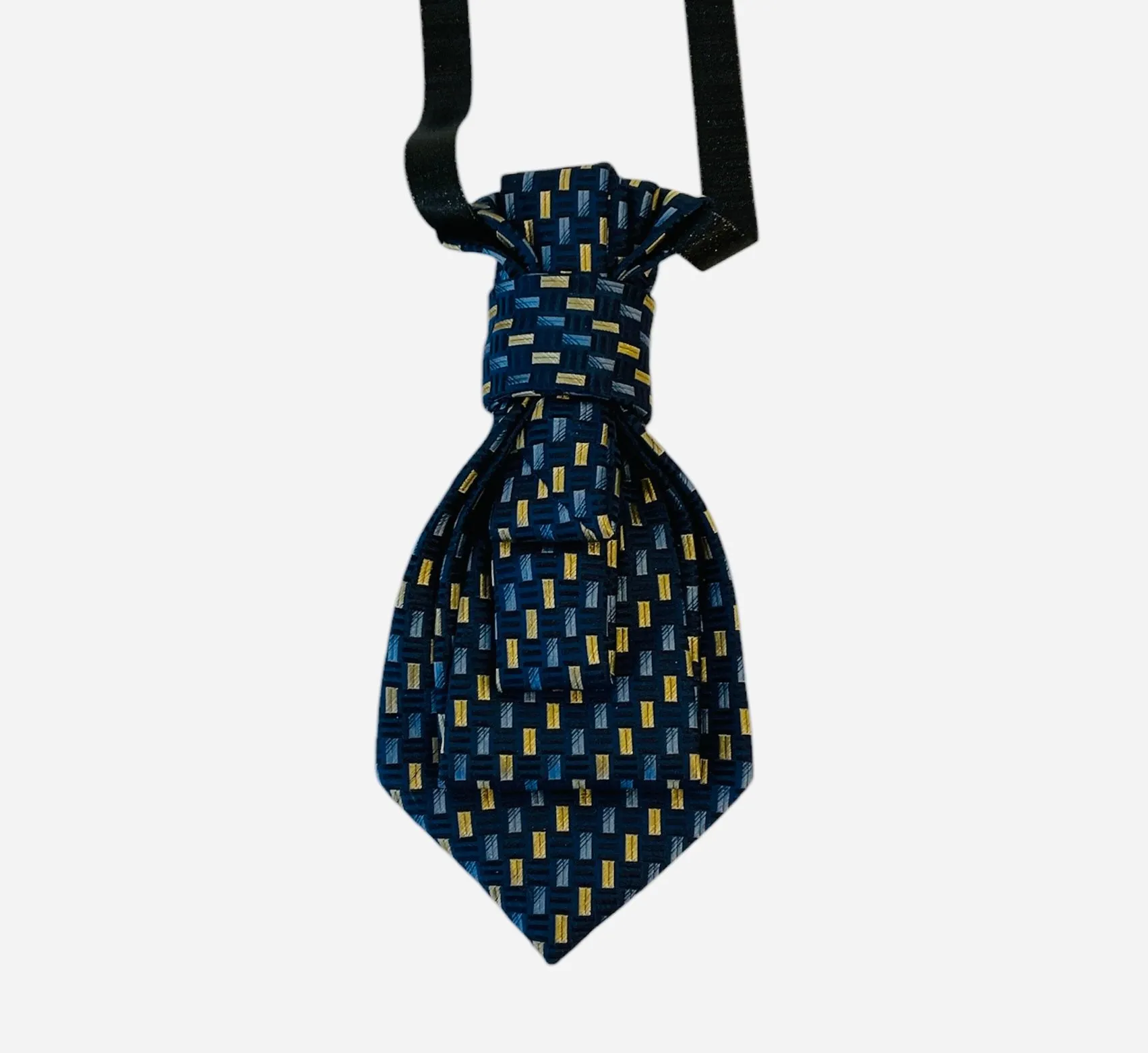 Product image for 71. Upcycled Tie Necklace Geoffrey Beane Navy Blue with Lite Blue and Gold Pattern