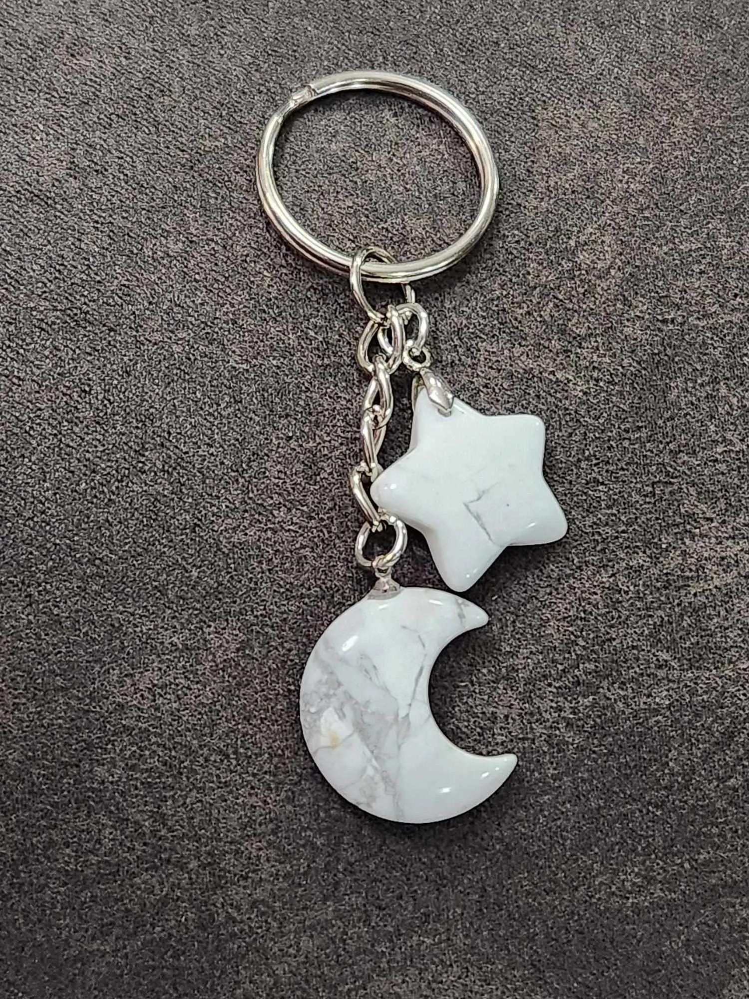 Product image for Silver White Turquoise Moon & Star Keychain 