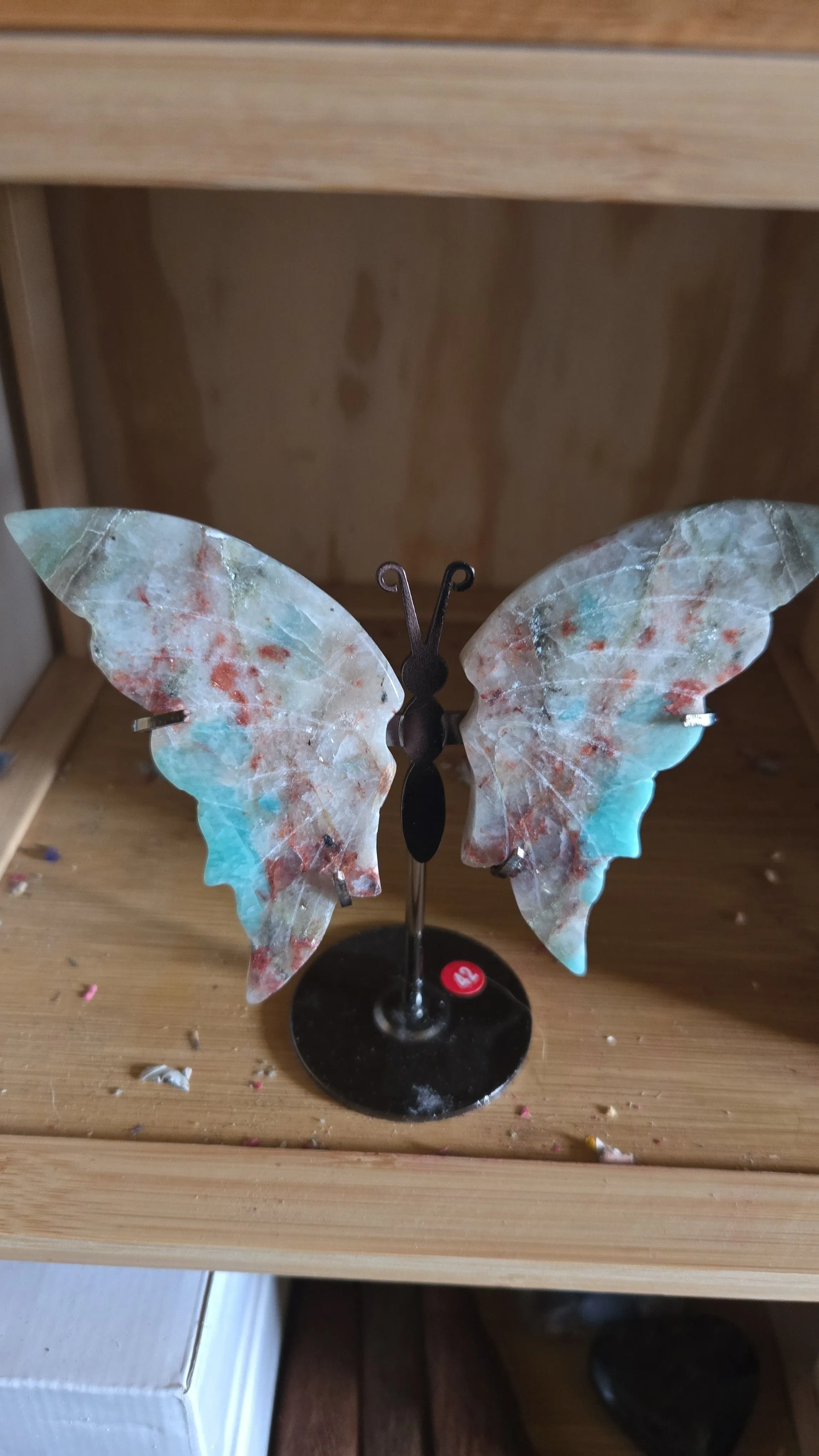Product image for Sunstone Amazonite Smokey quartz wings on stand