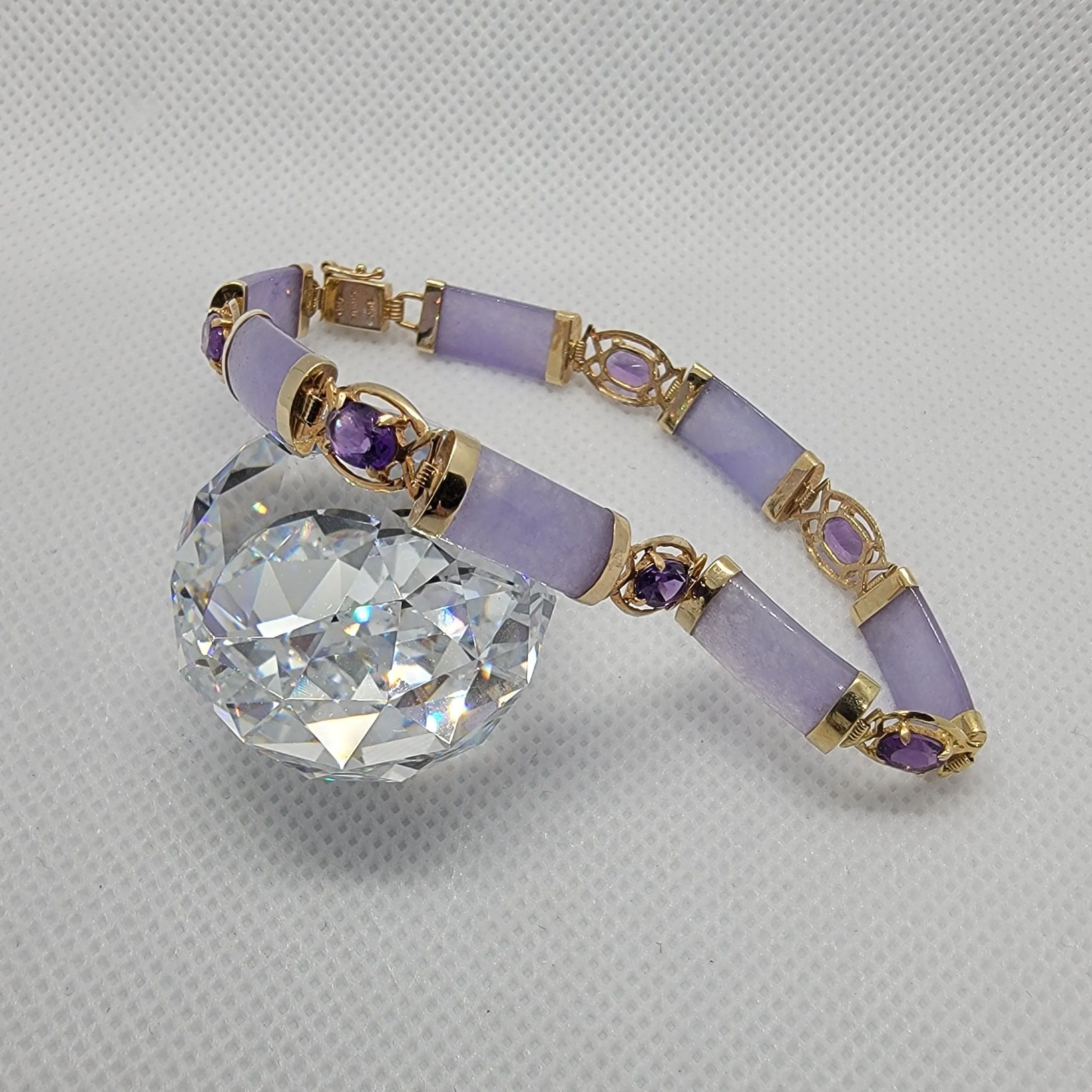 Product image for 14K Lavender Jade & Amethyst Bracelet w/ Safety ✨️9.3 gr