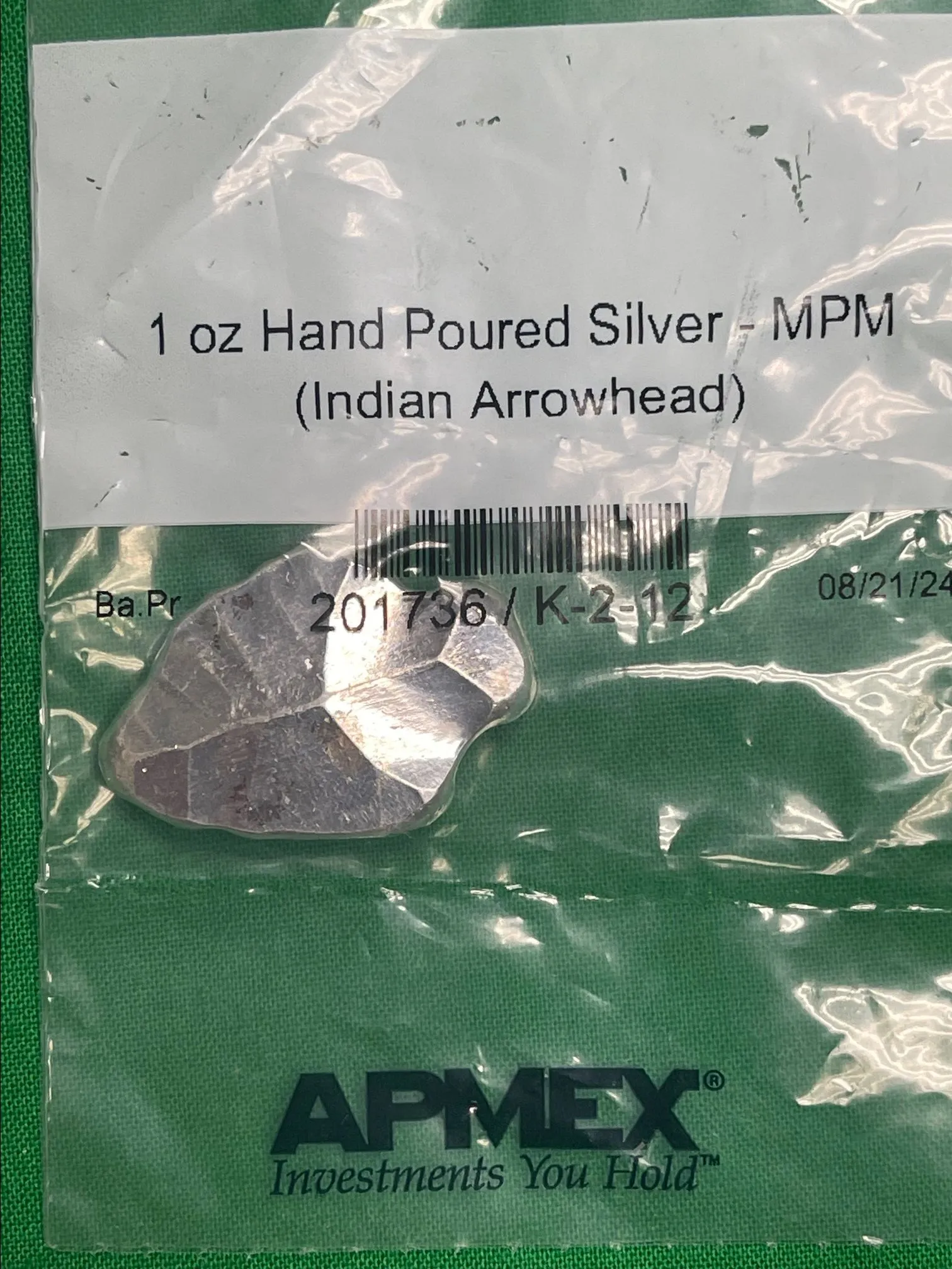 Product image for 1 oz Silver Hand Poured Indian Arrowhead 999