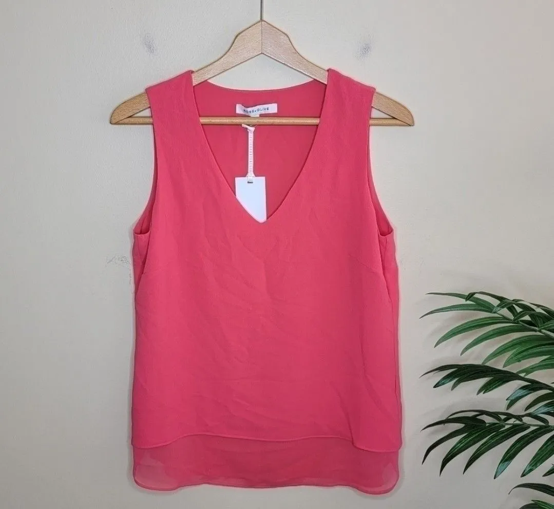 Product image for 007. NWT Rose & Olive | Coral Pink Sleeveless V-neck Layered Blouse