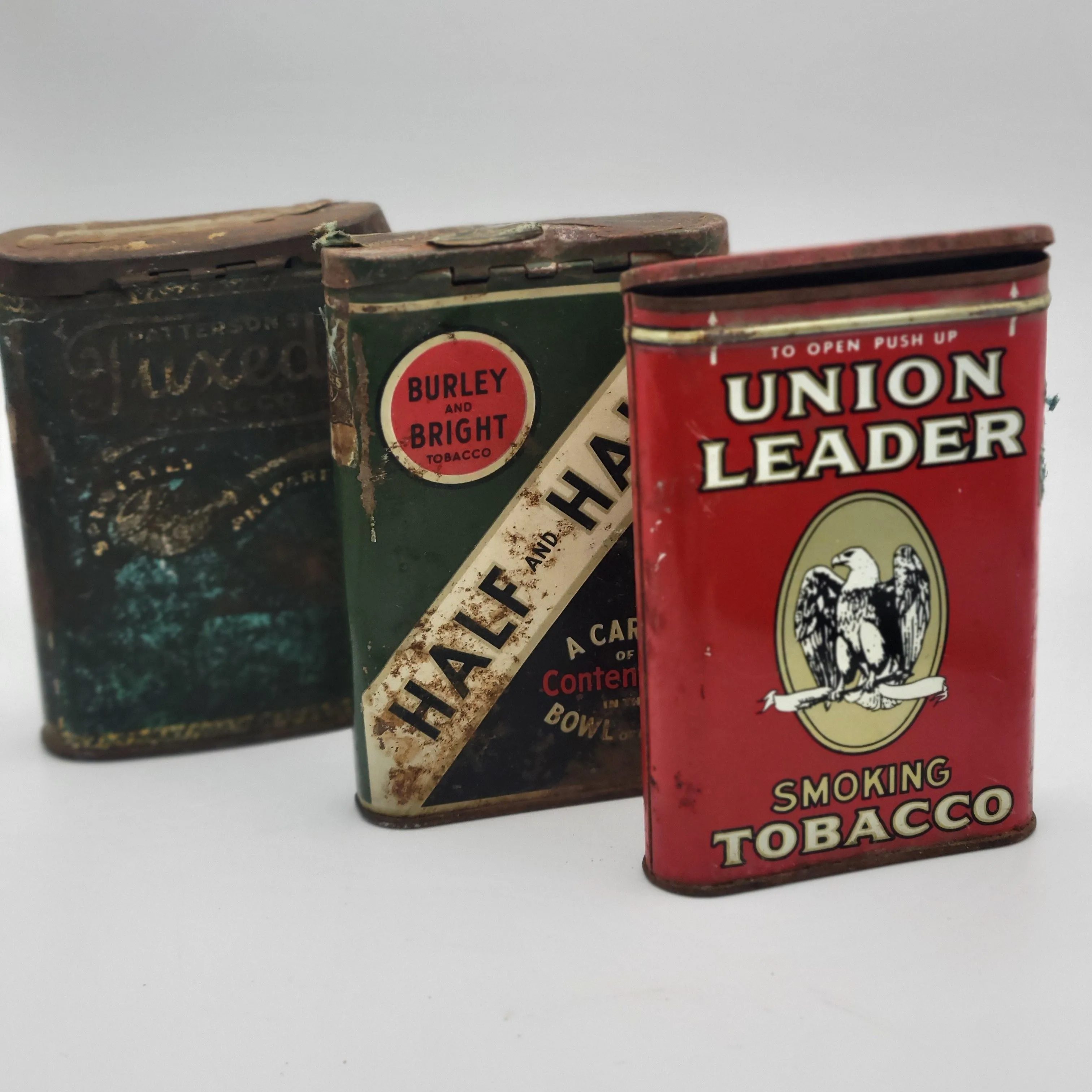 metal tobacco tin Lot Of 3 Vintage Vertical Pocket Tobacco Tins Patina Rust 4.25