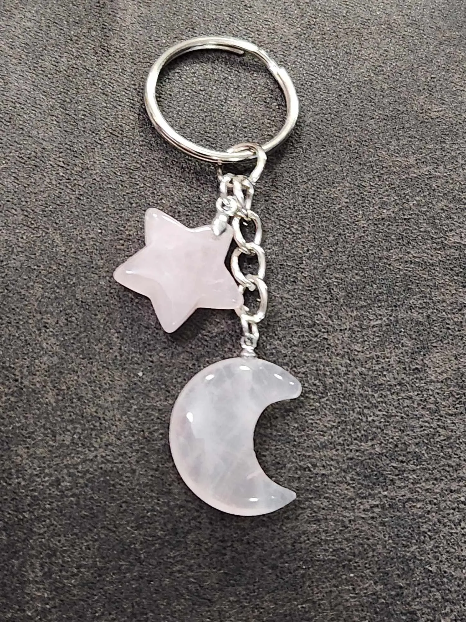 Product image for Silver Rose Quartz Moon & Star Keychain 