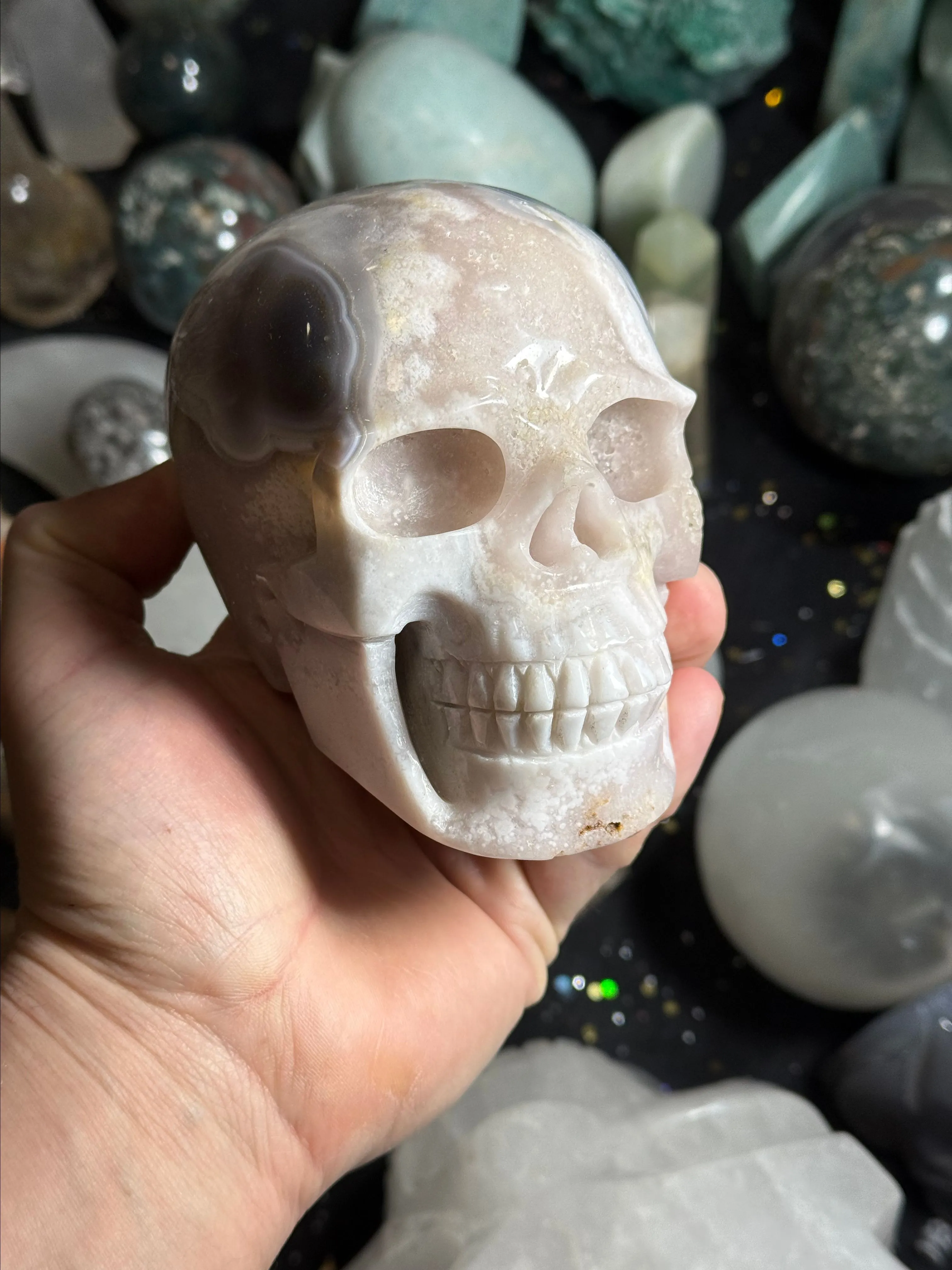 Product image for Blue Banded Agate Skull Carving #20